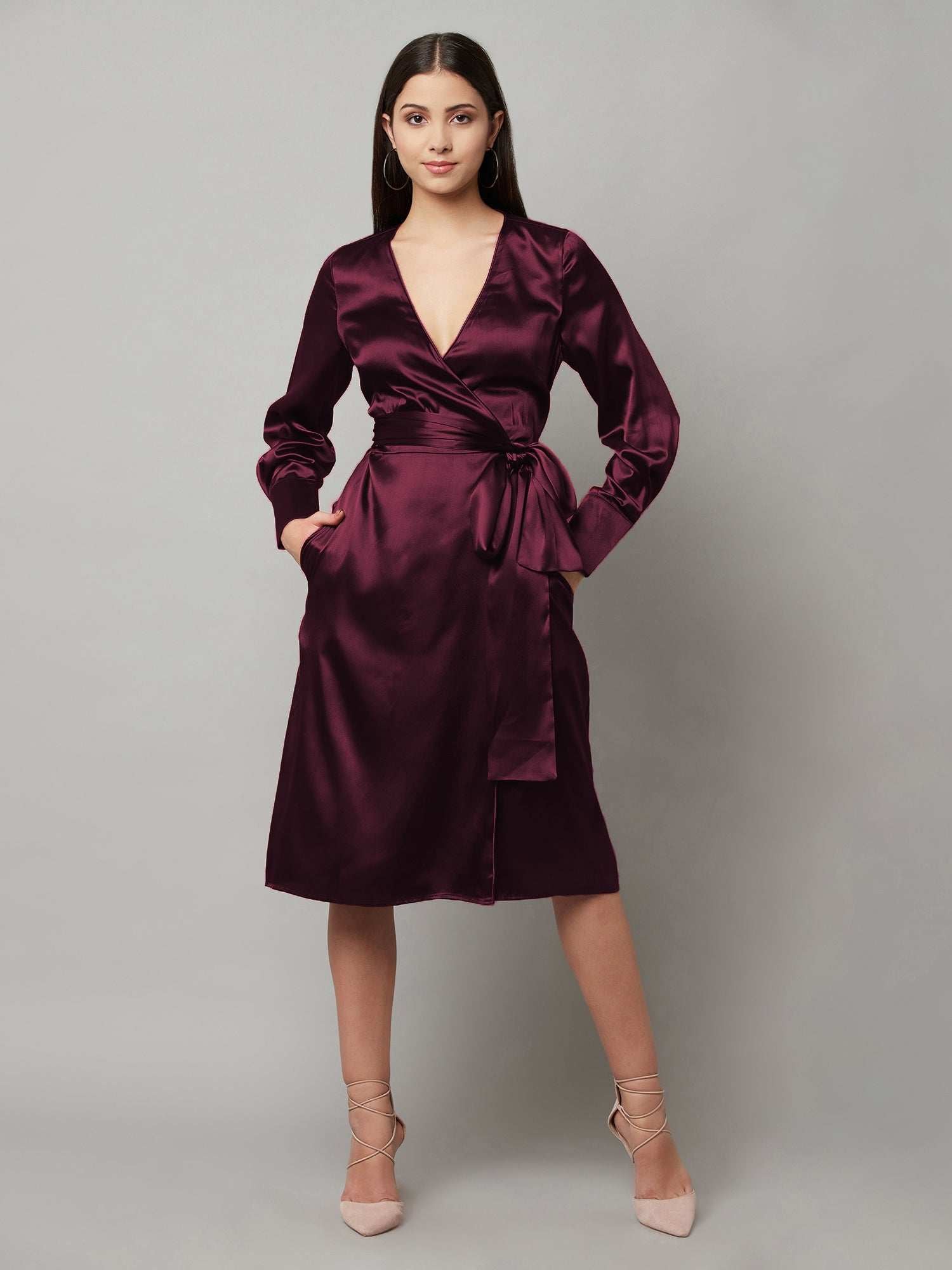 wine shade wrap dress