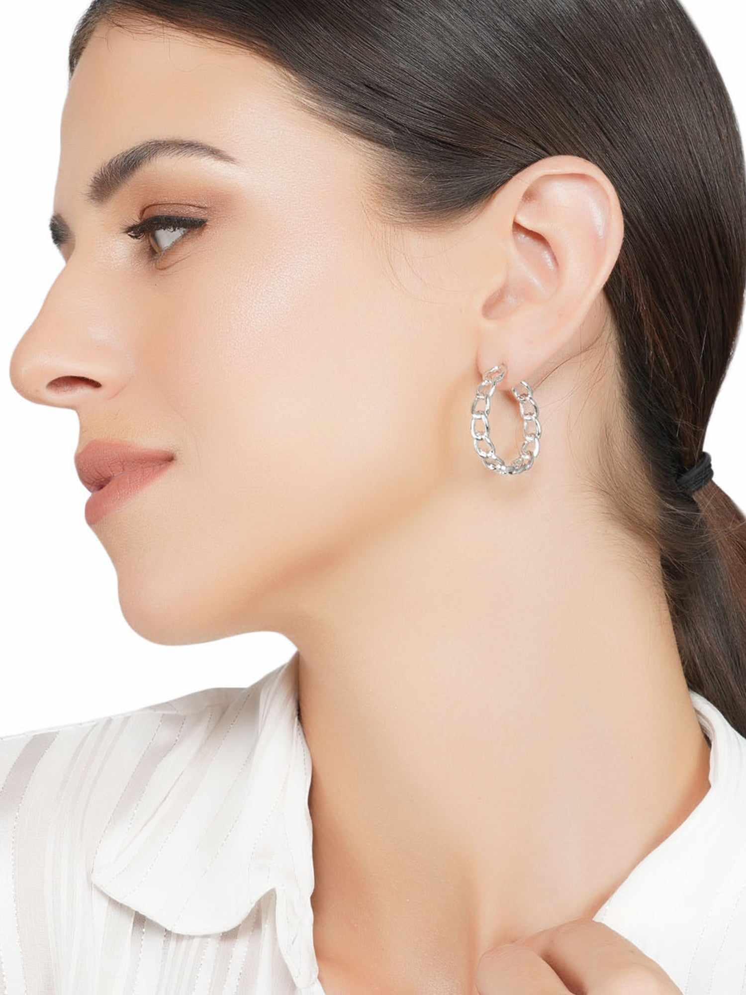 chain hoop silver earrings