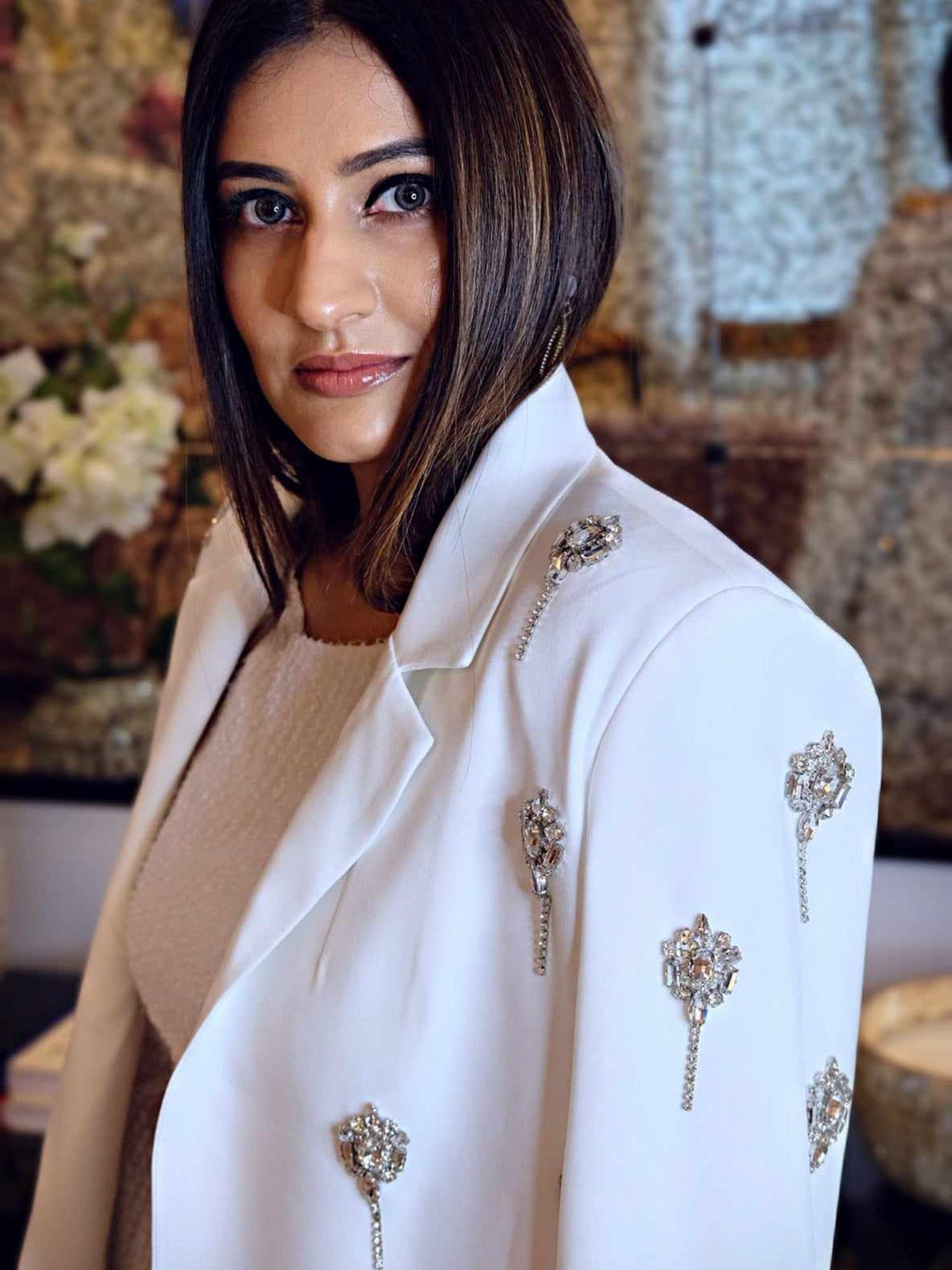 embellished broaches blazer