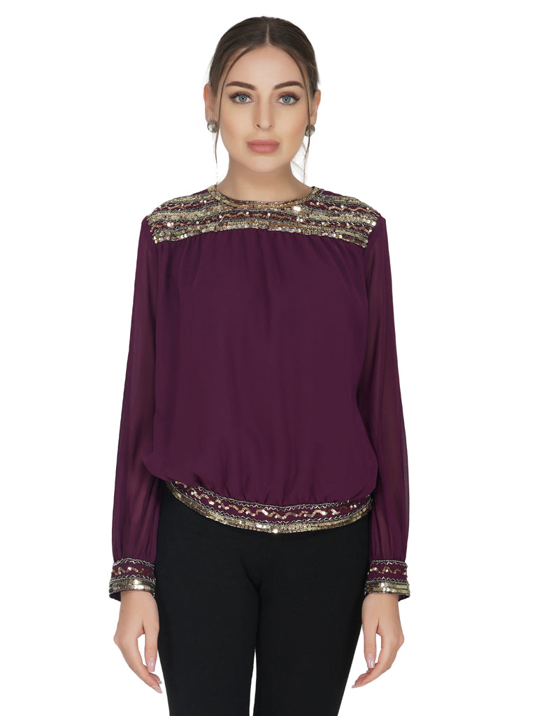 yoke and hem sequin top  