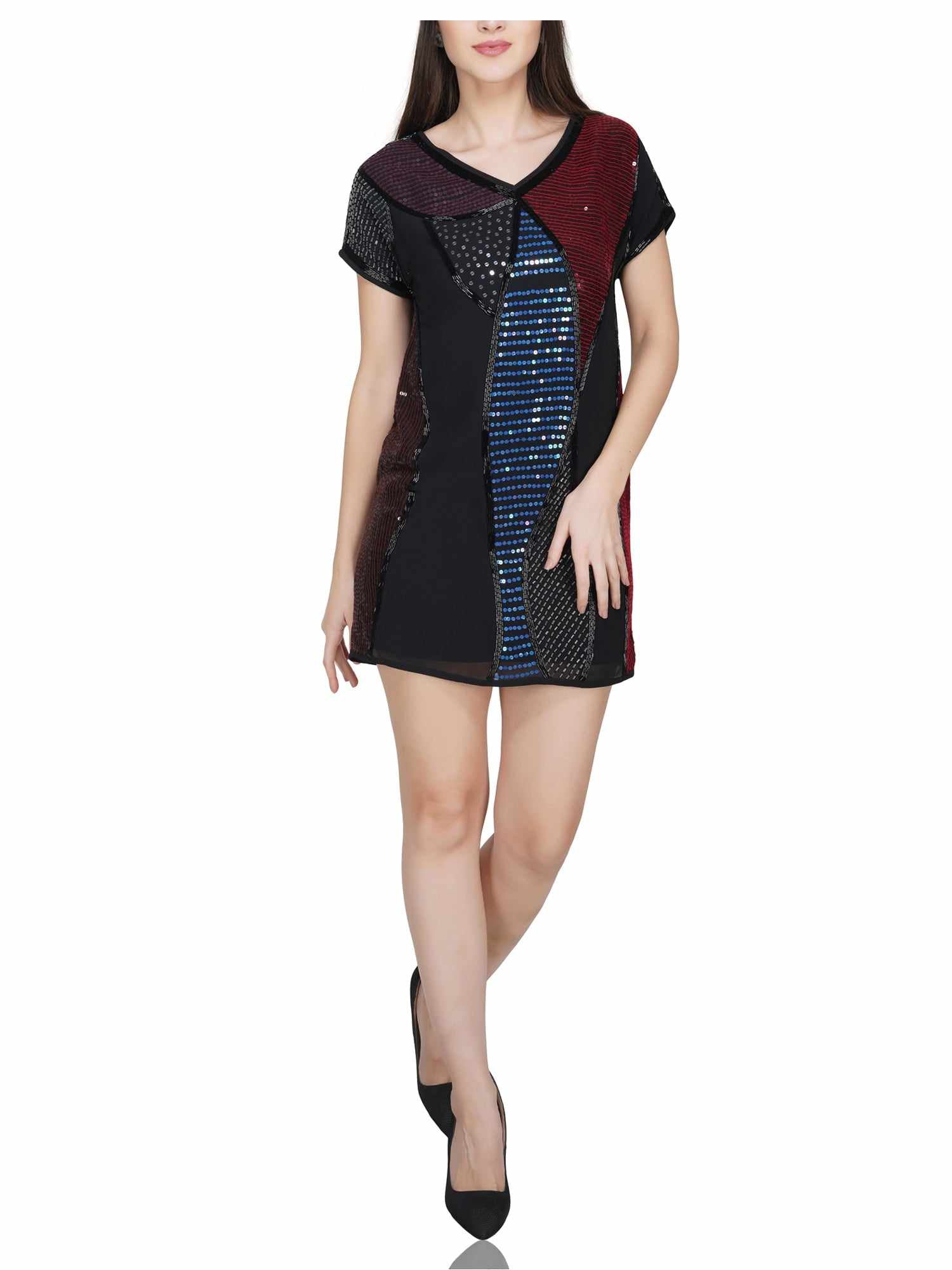 black sequins embellished polyester dress