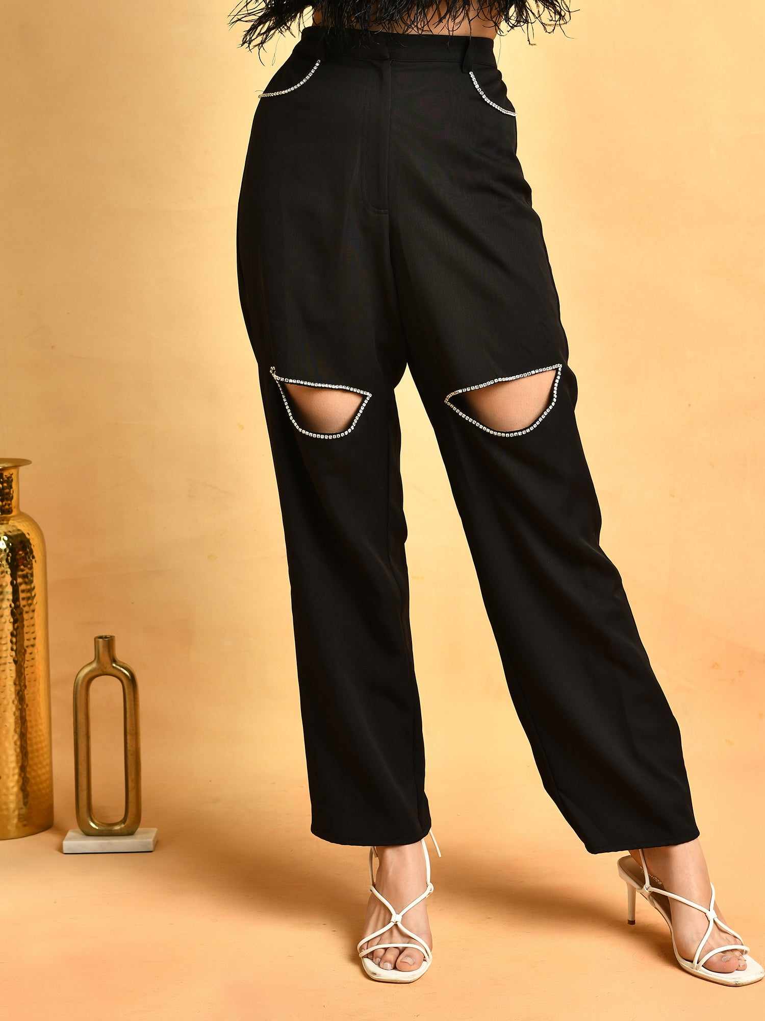 black cut out pant