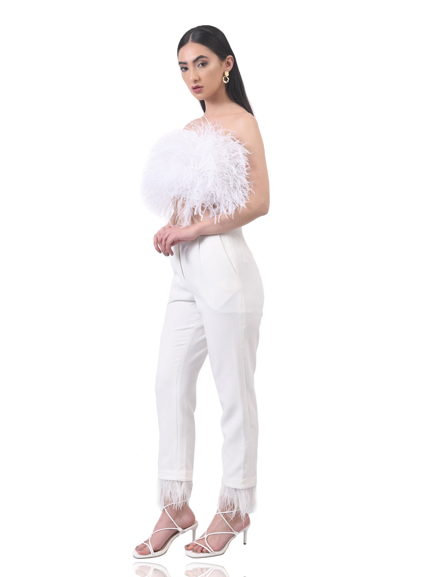 straight fit ostrich fur pant