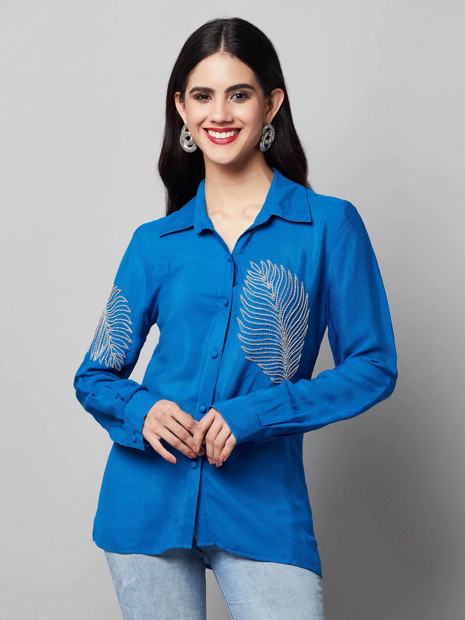 deluxe embellished blue shirt  