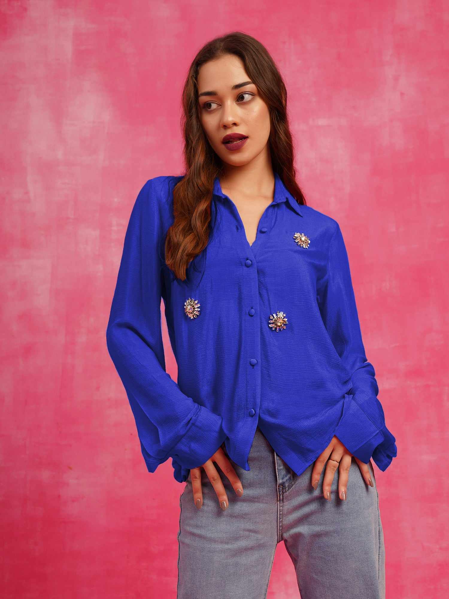 deluxe blue embellished shirt