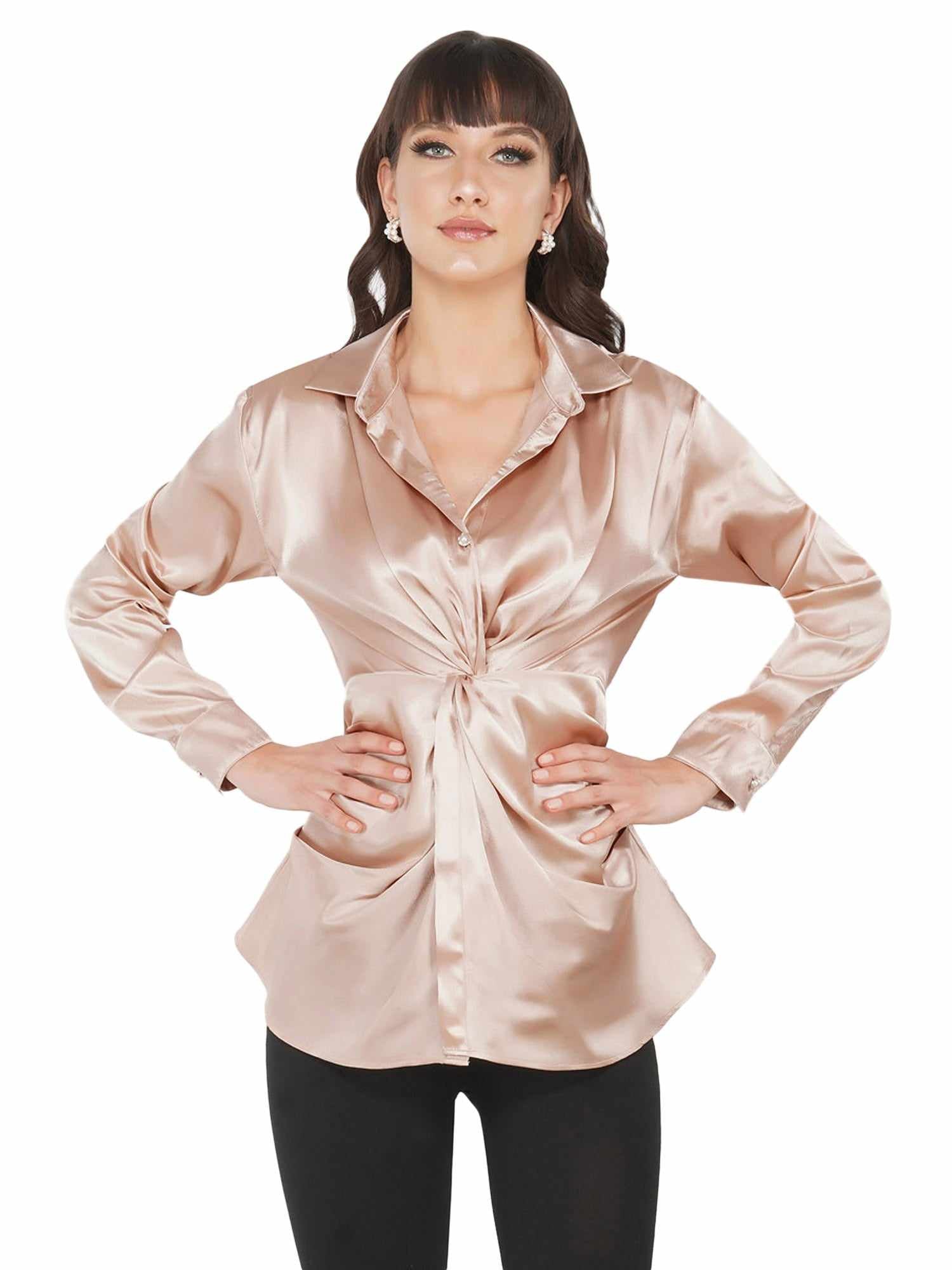 satin soft ruched shirt  