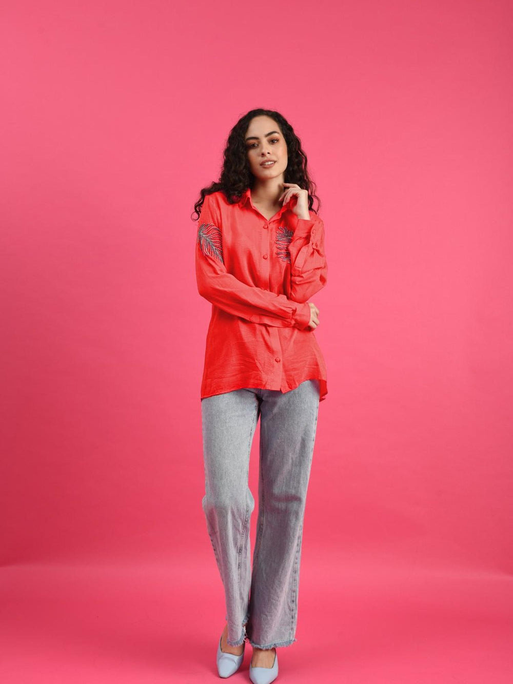 deluxe embellished fuchsia red shirt