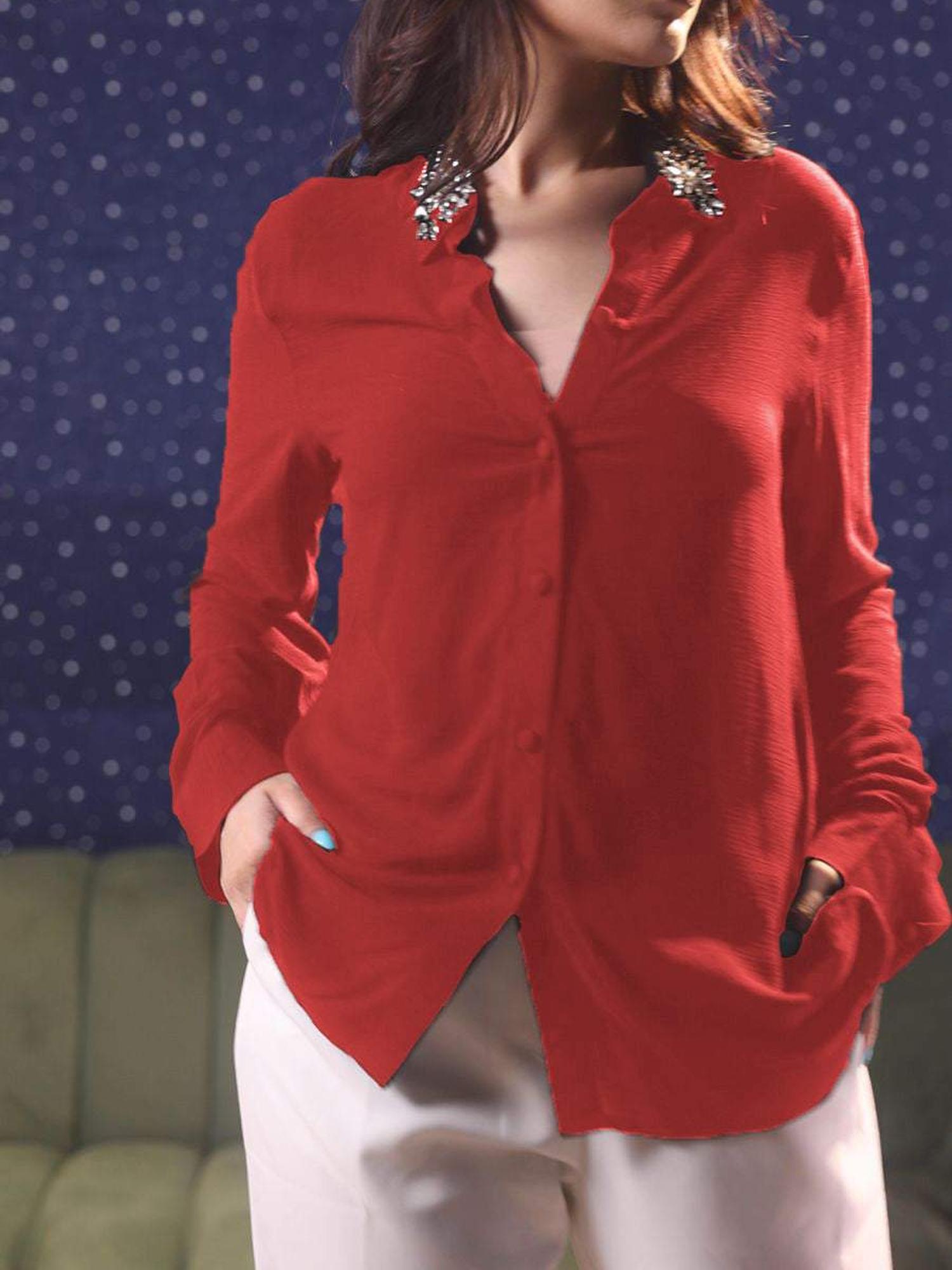 Embellish-Me Chic Red Shirt - Red