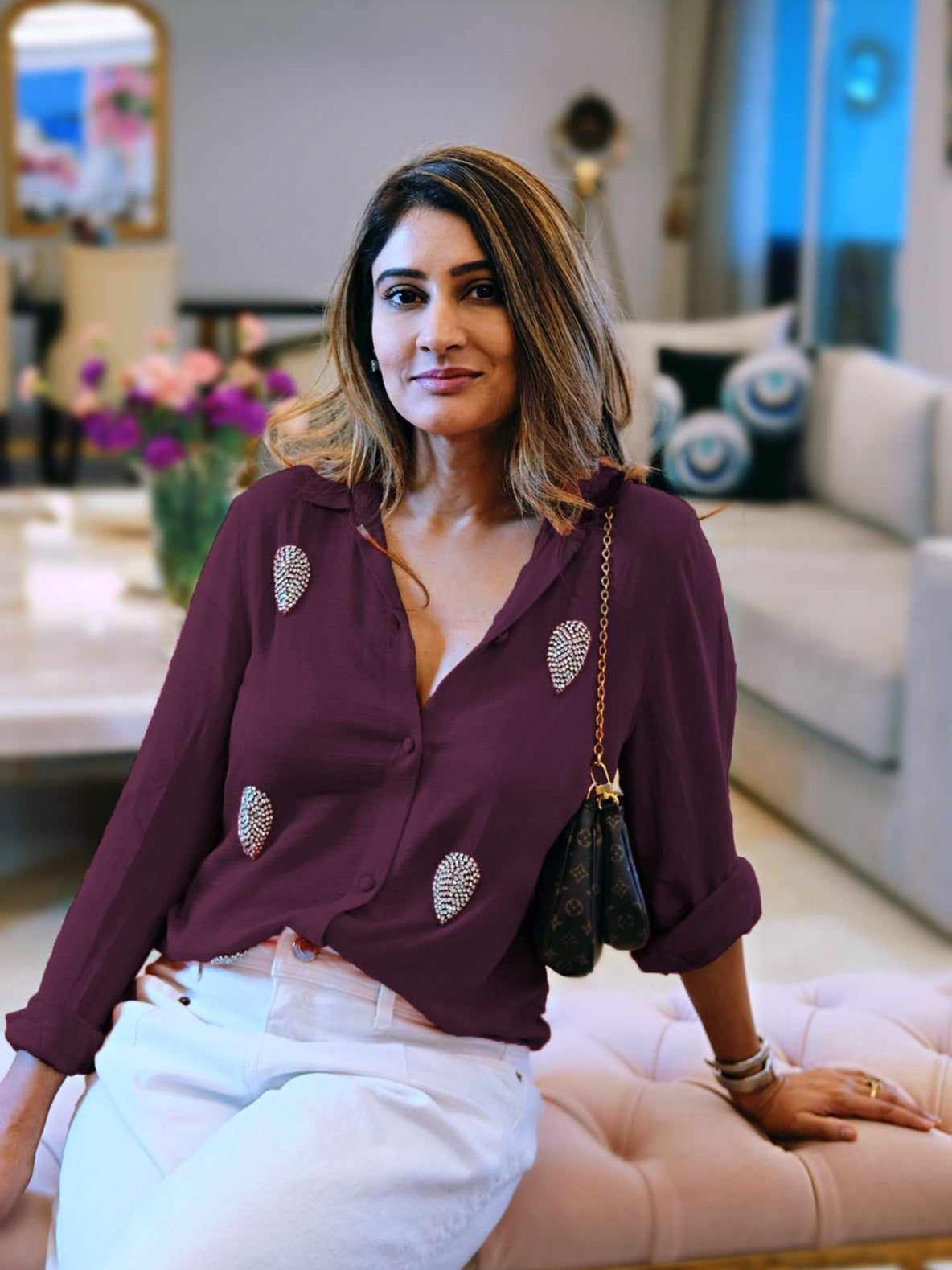 deluxe embellished wine shirt
