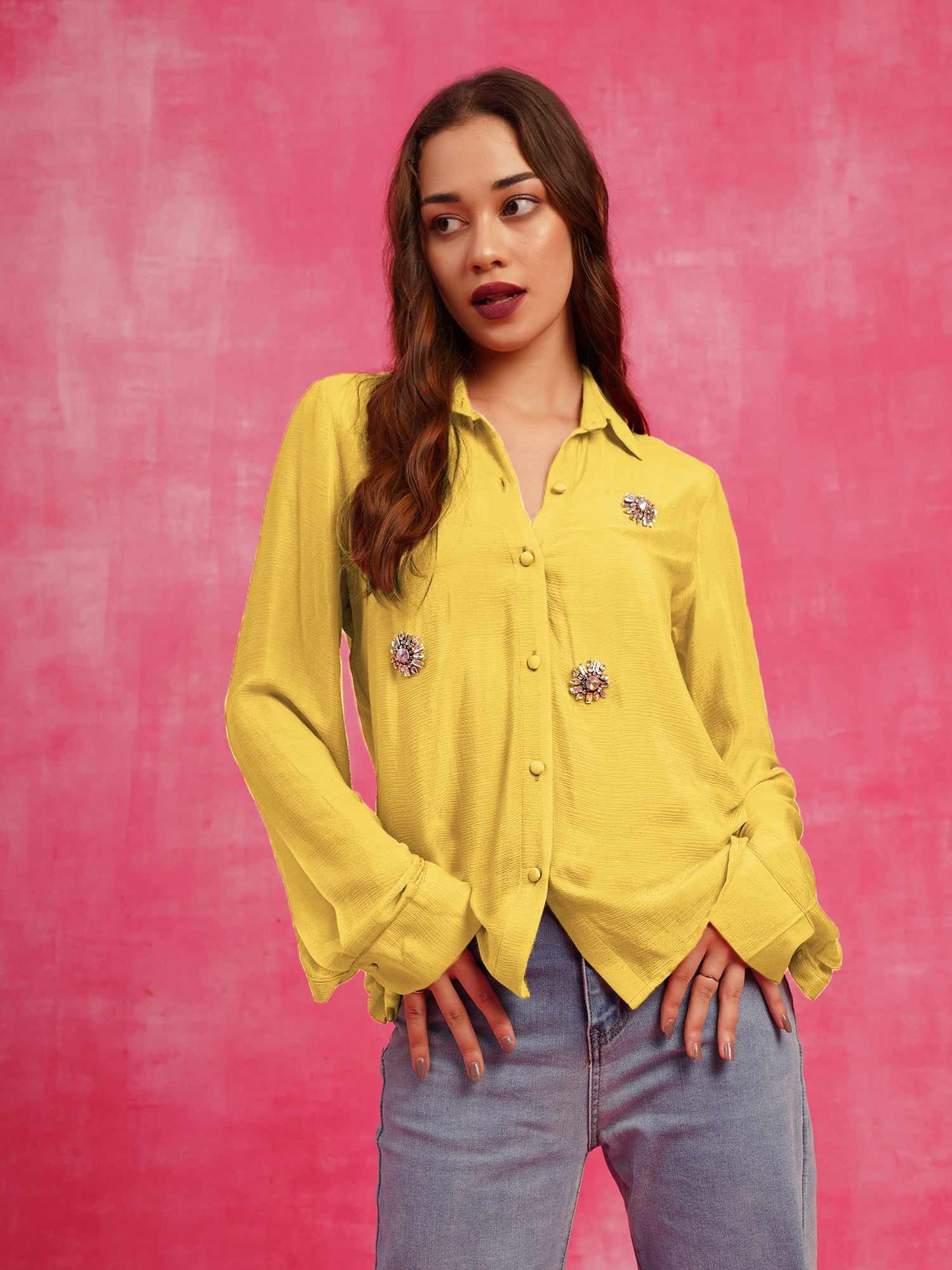 deluxe yellow embellished shirt