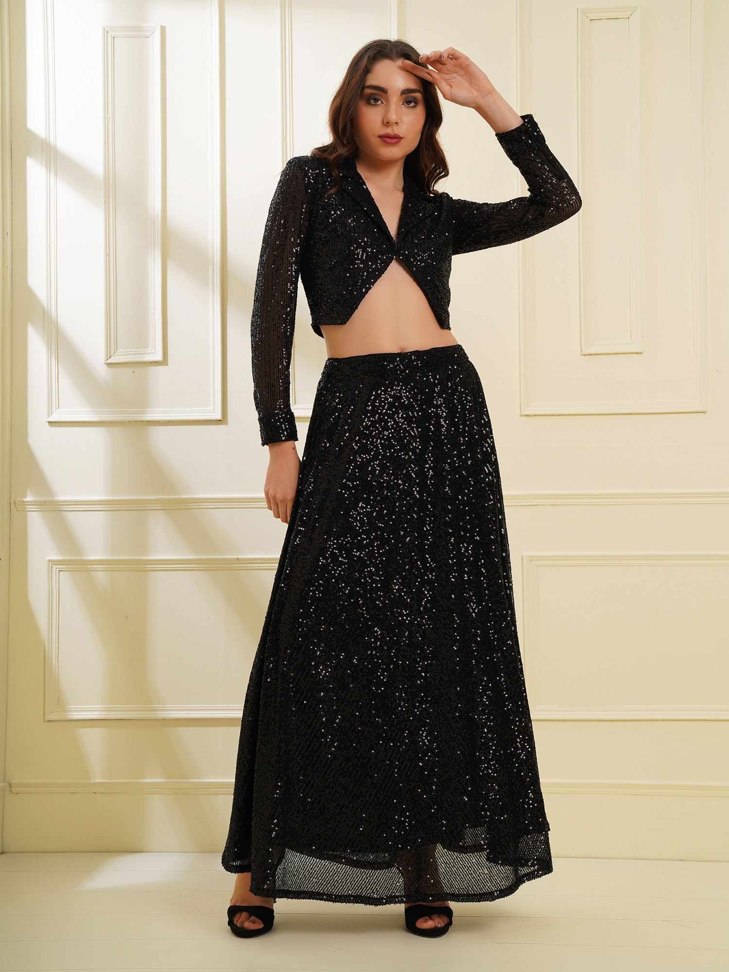 delux flairy black on black embroidered skirt