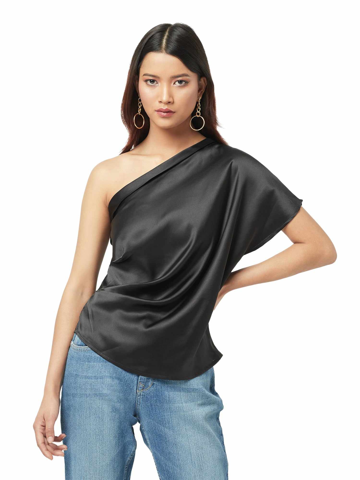 shiny satin ruched top  