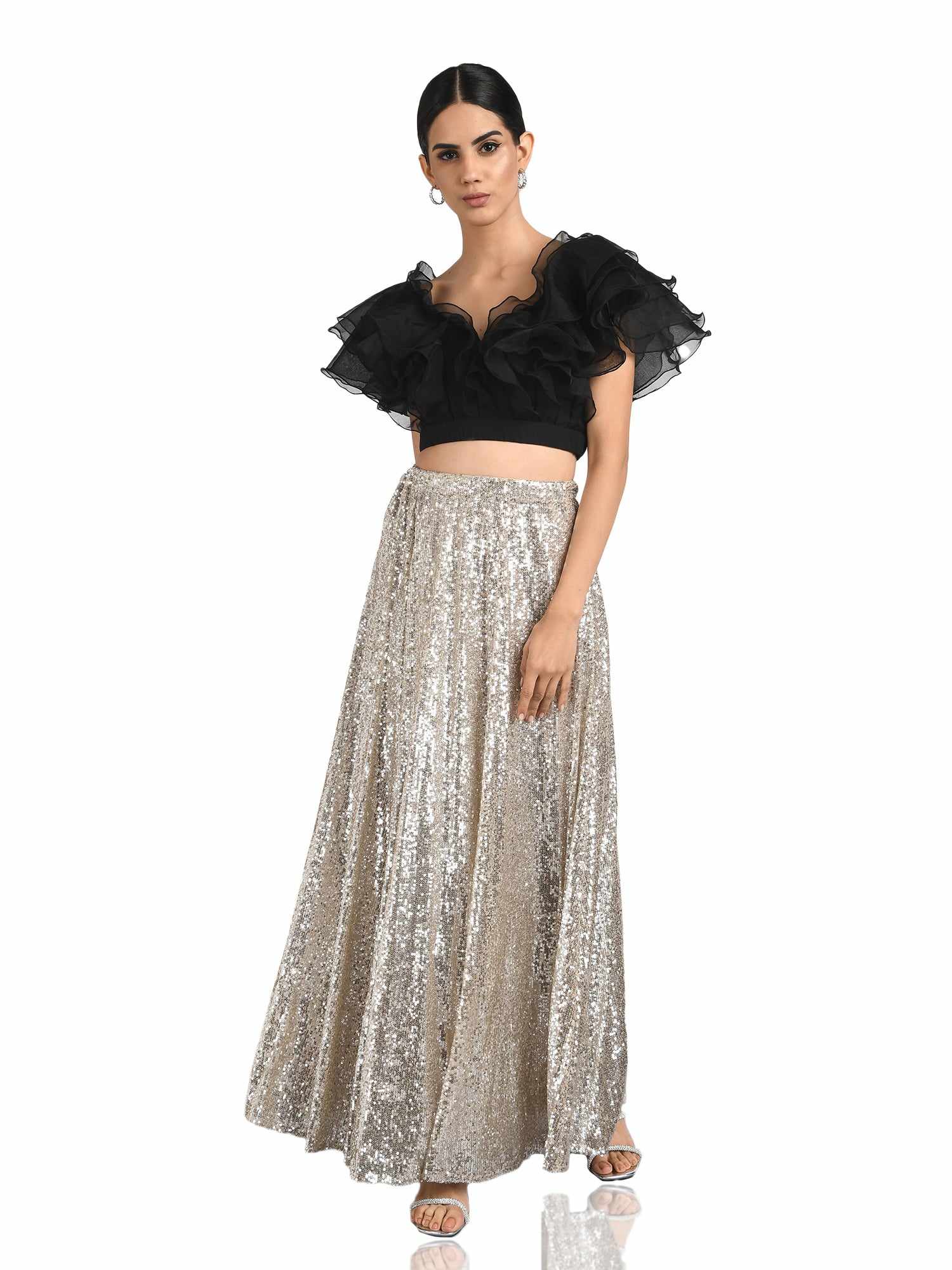 playful ruffles black crop top