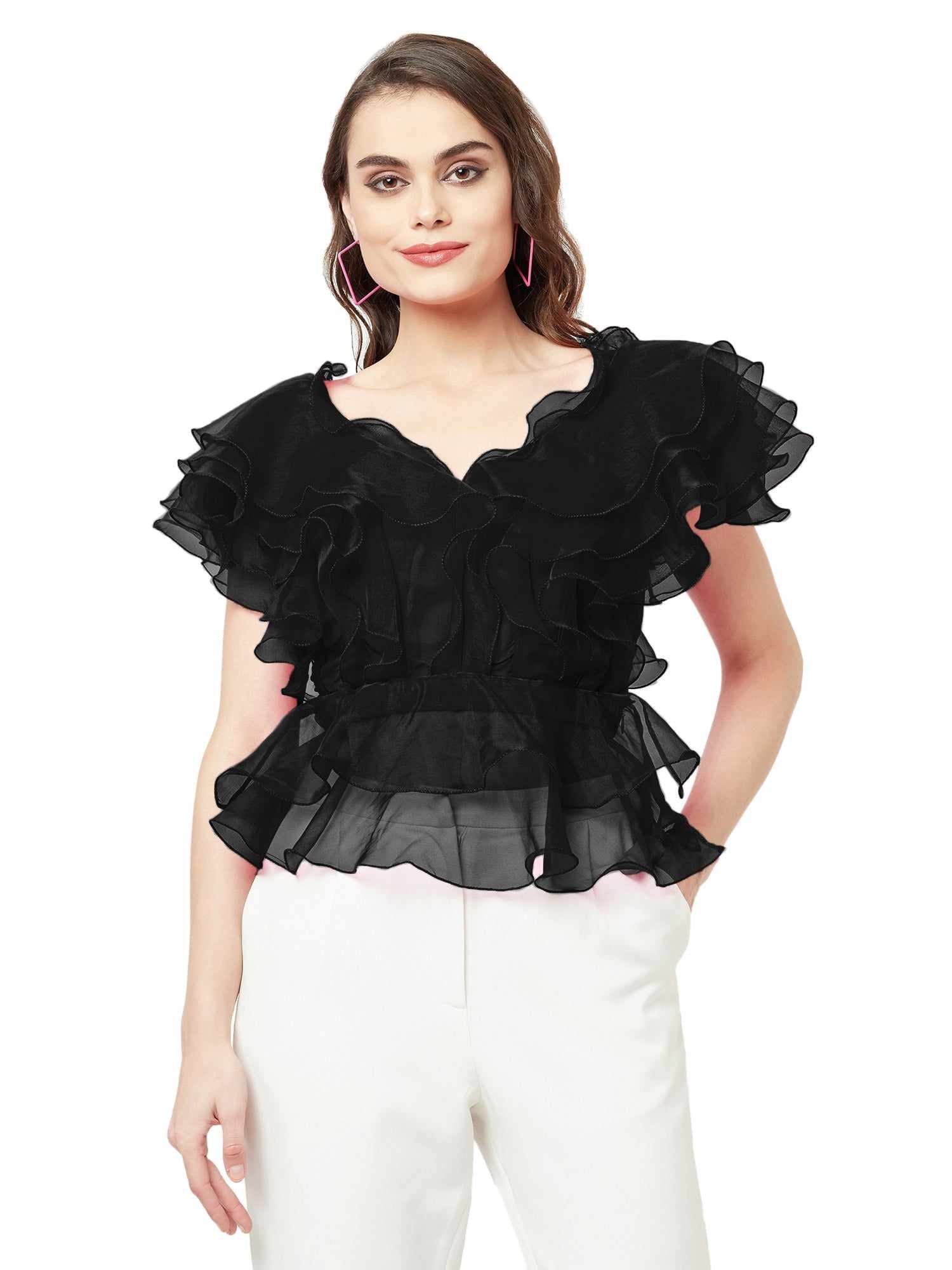 playfull ruffle hot black top