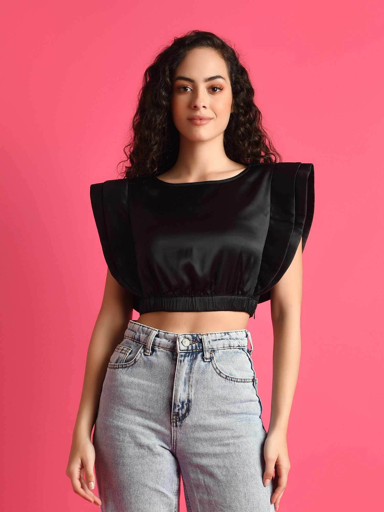 black satin wings crop top