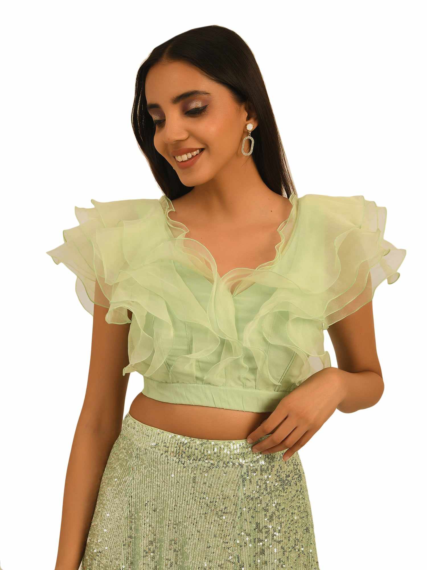 playful ruffles light green crop top