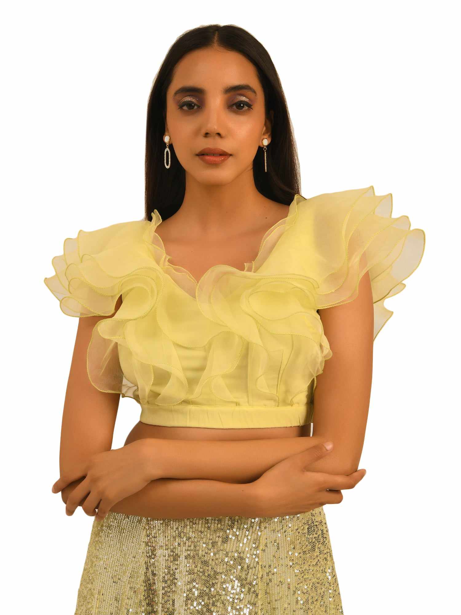 playful ruffles lemon crop top