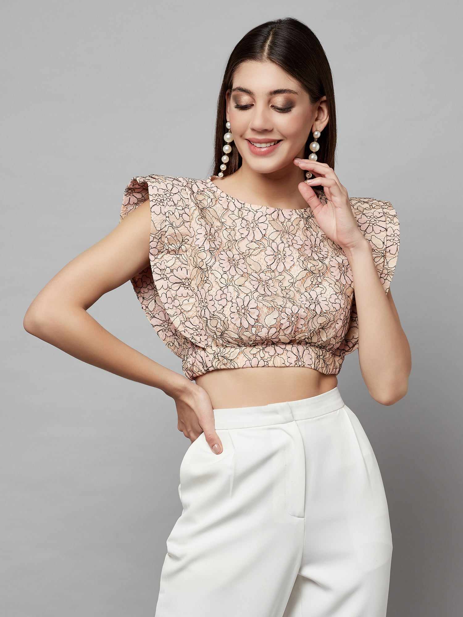 nude lace crop top