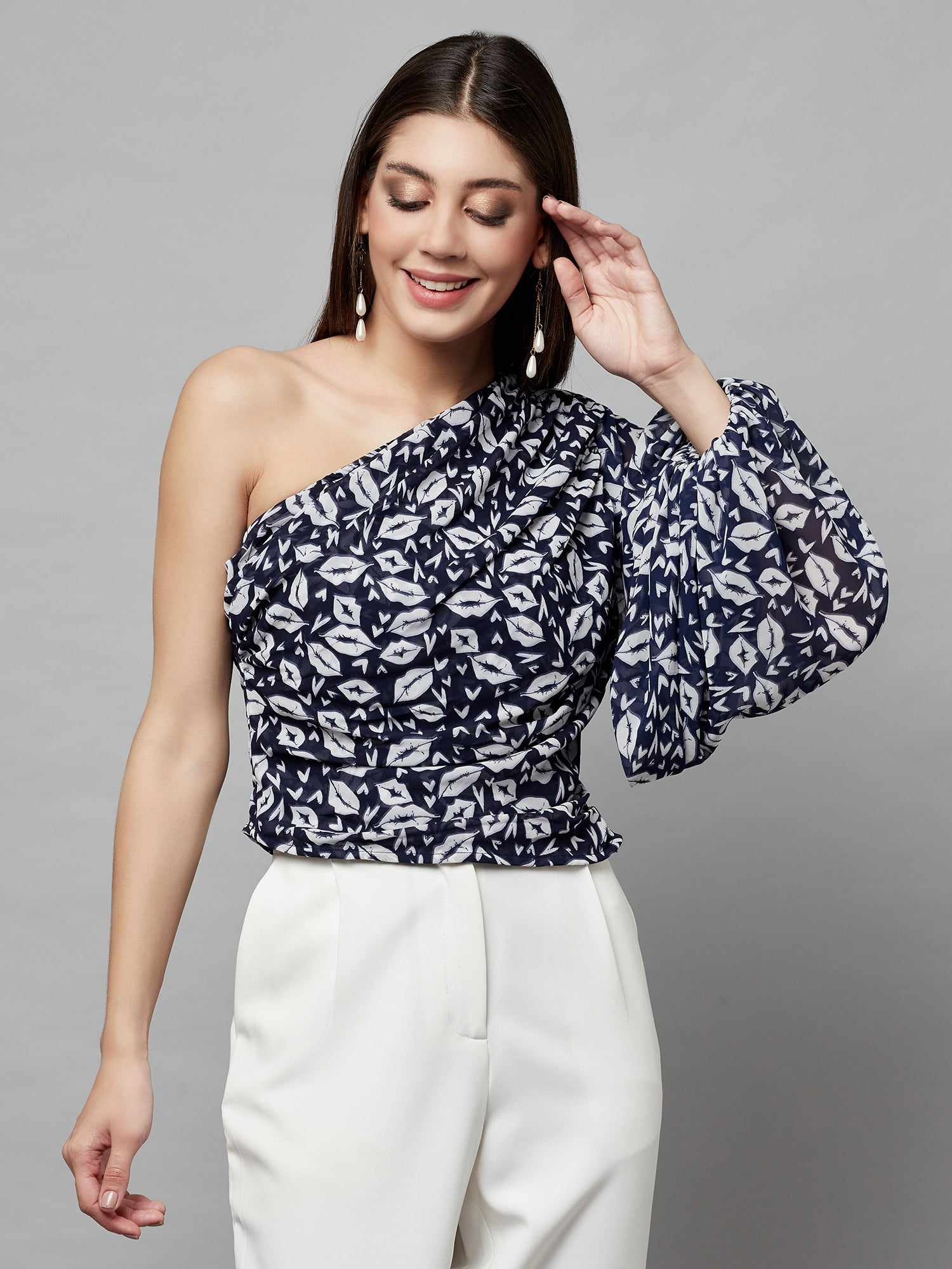 statement opulent sleeve printed blouse