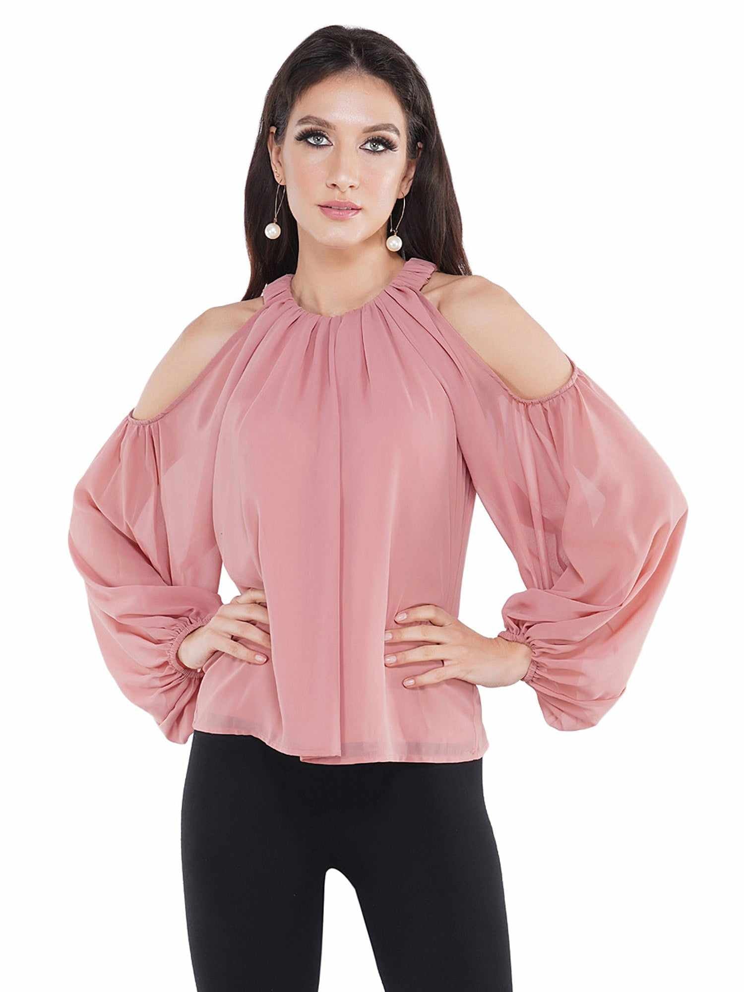 blush pink cold shoulder top