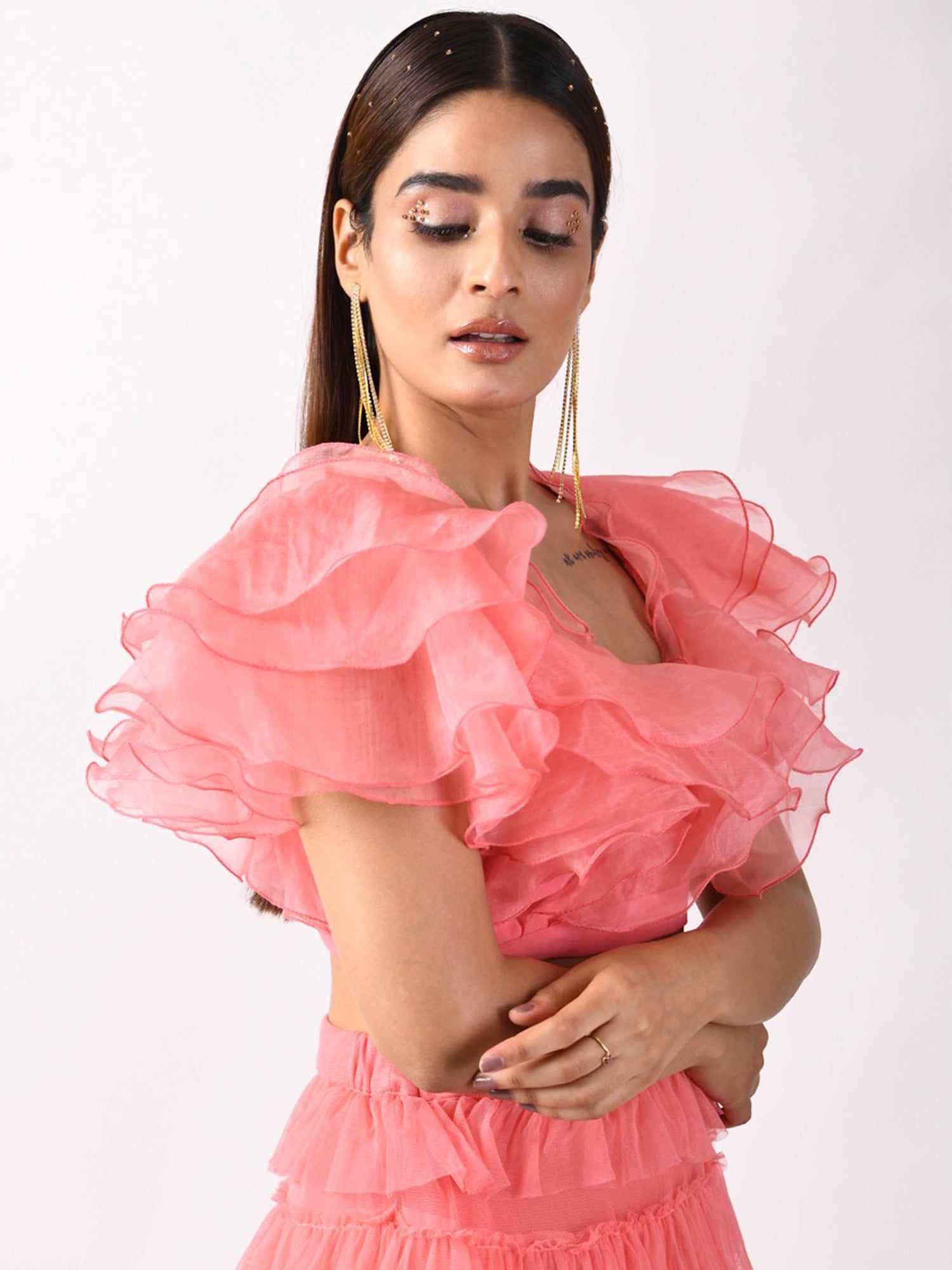 pink oversized ruffles top