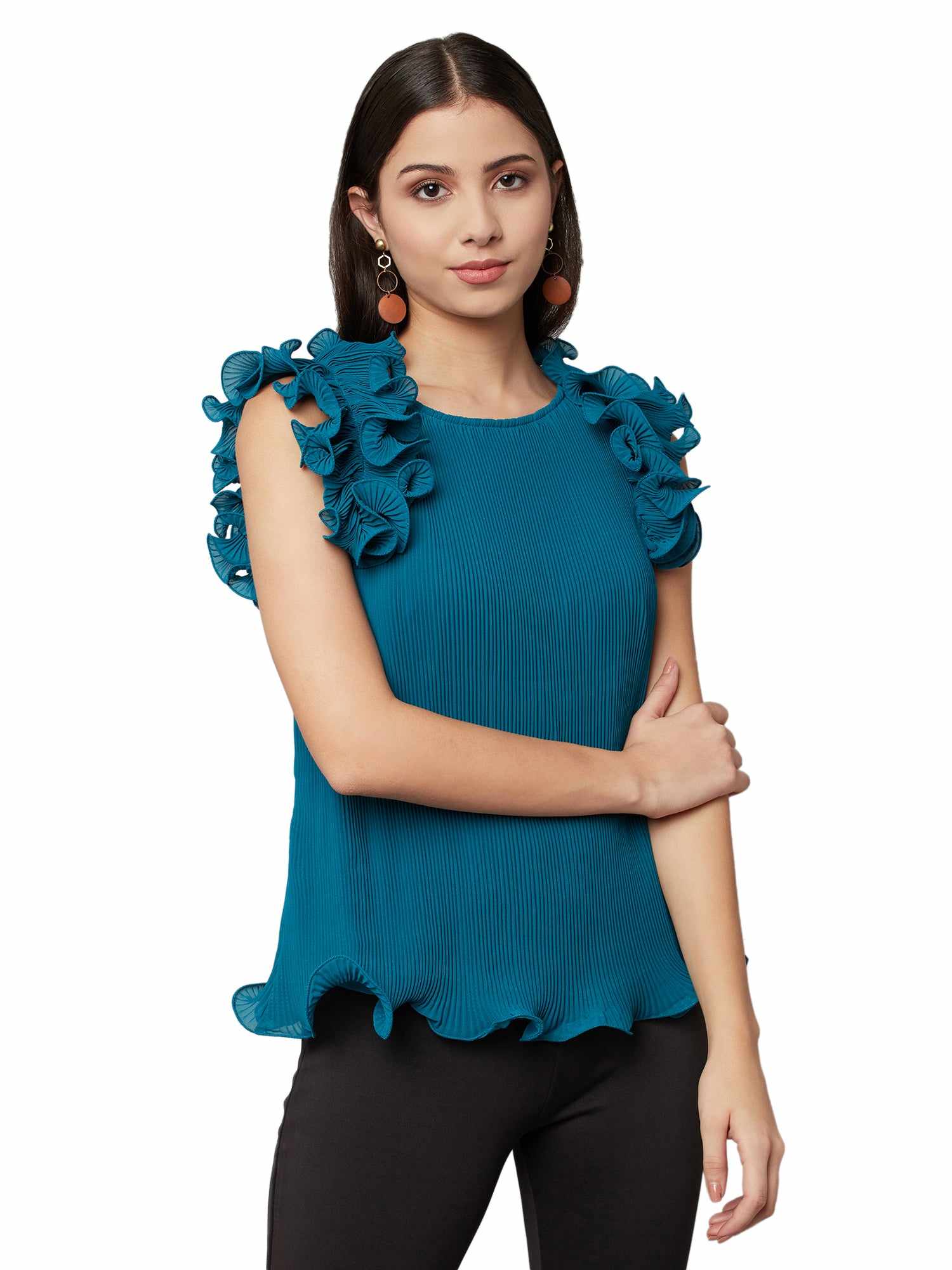 tinny teal dramatic sleeve top