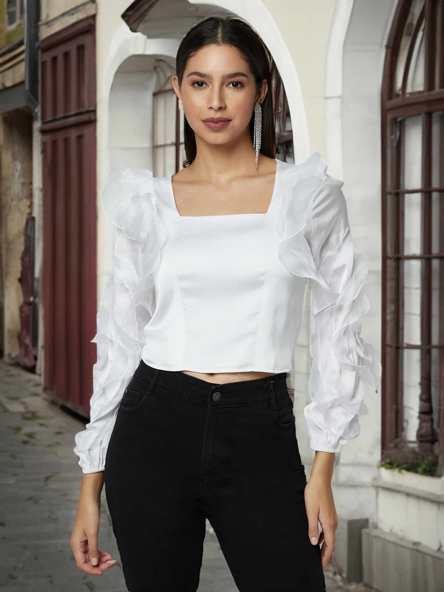 ruffle riot white top