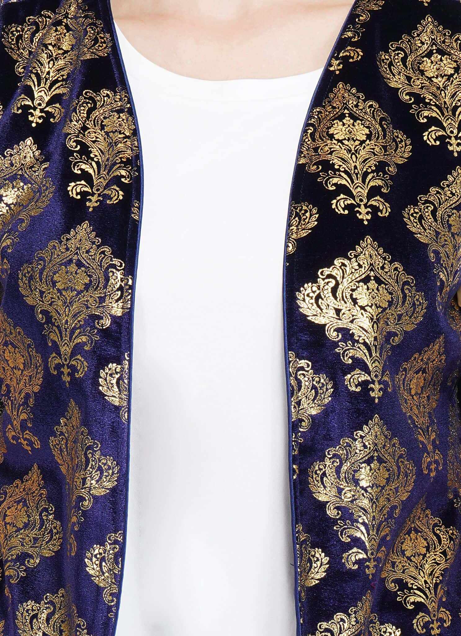 golden motif velvet vest