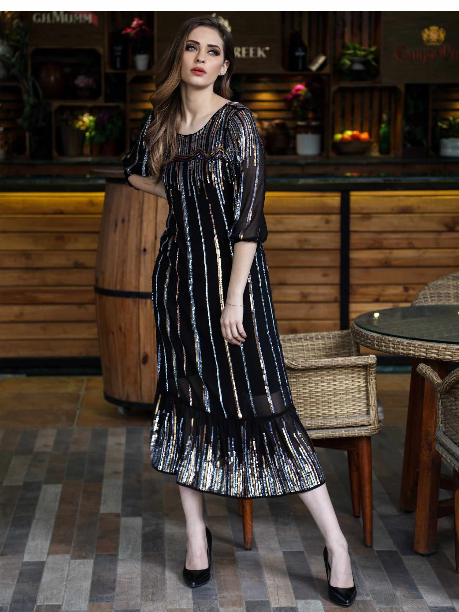 sequin stripes midi dresses gurgaon