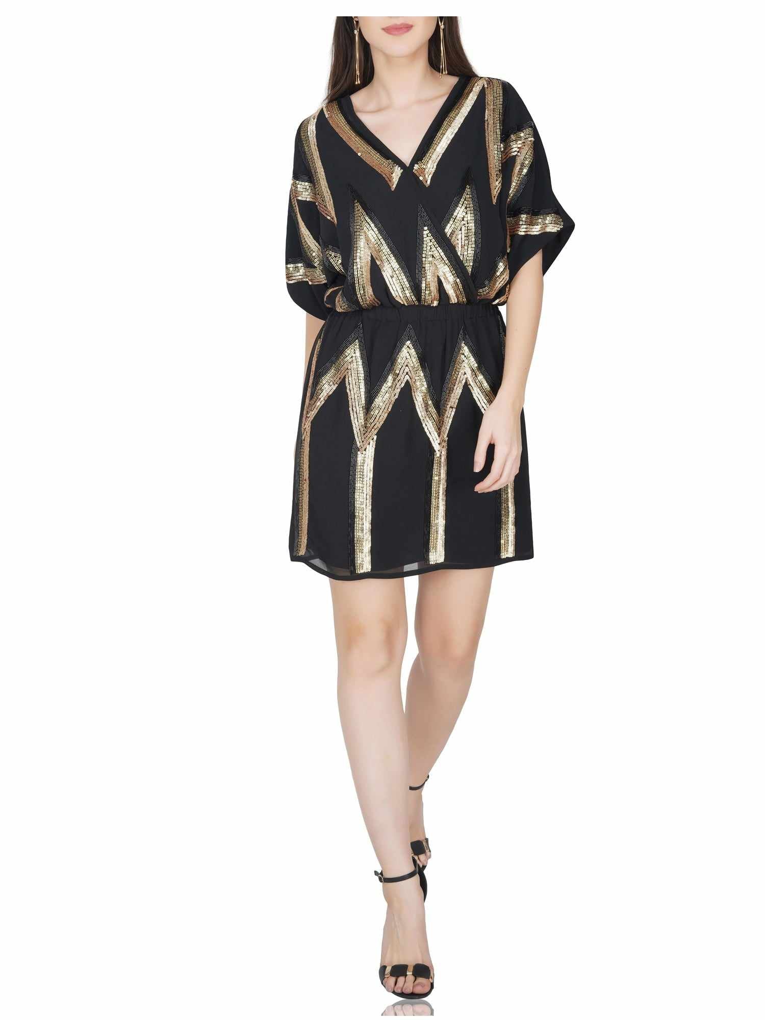 attic curves geometric mock wrap dress