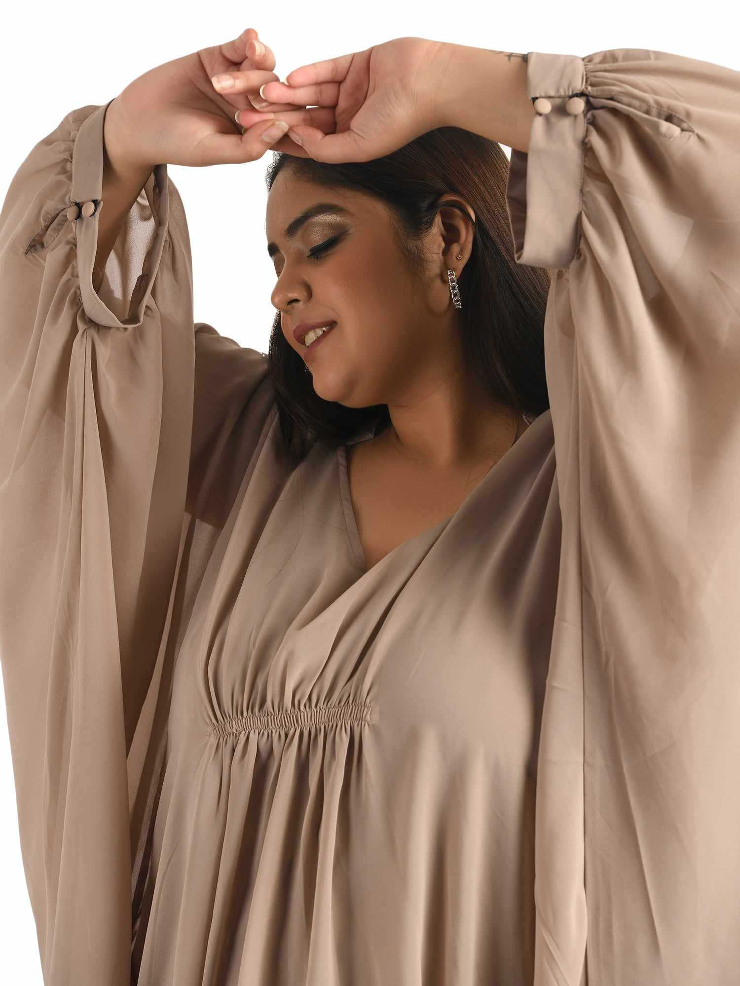 tan cape kaftan dress
