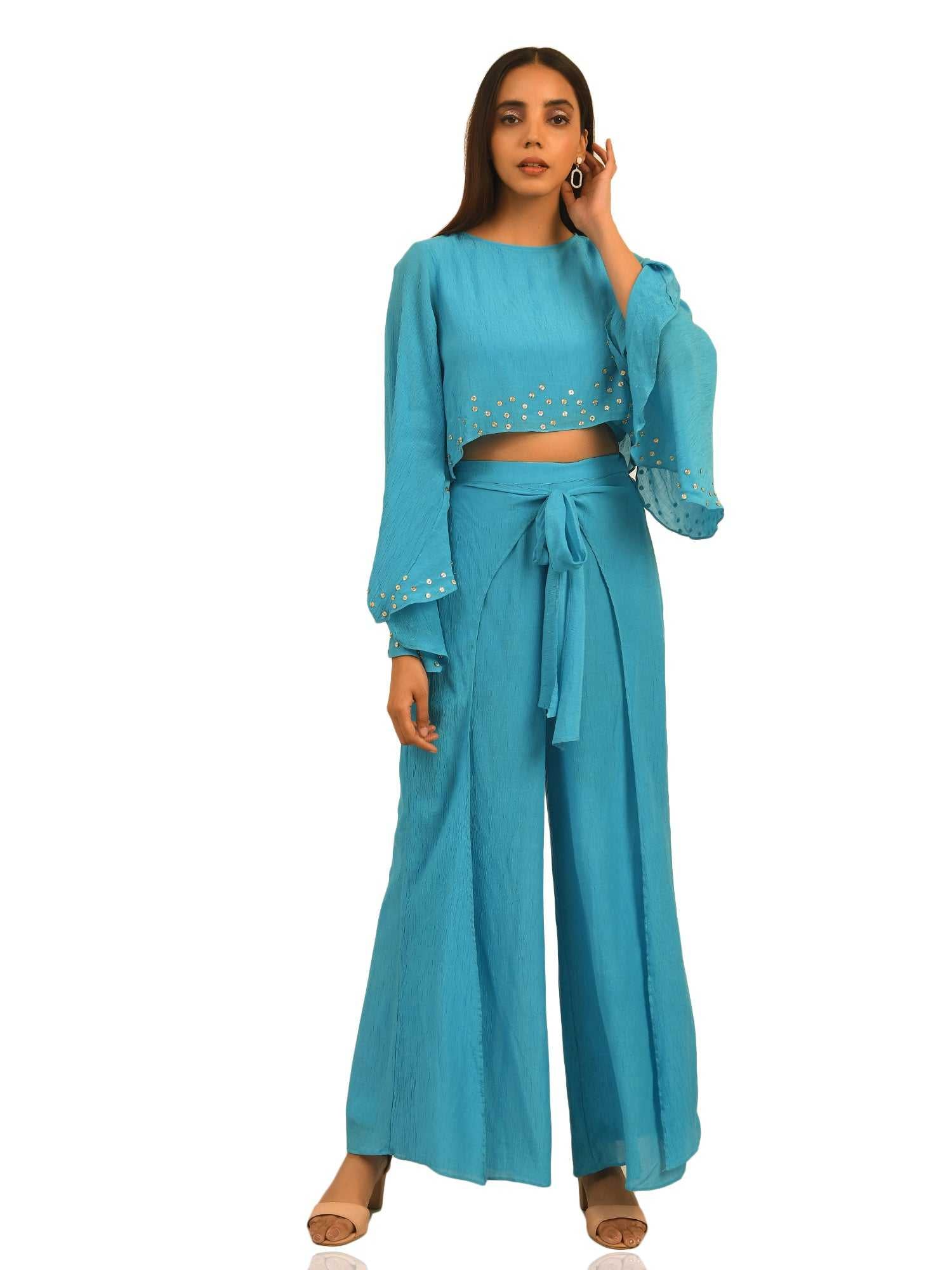 cape top with knot palazzo set