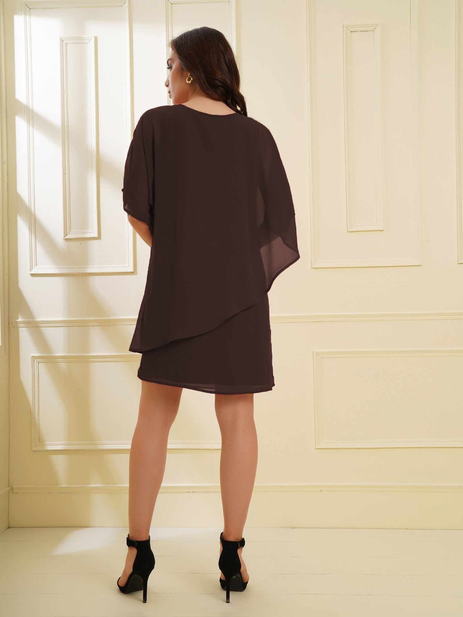 popover grey dress with neck embellishment