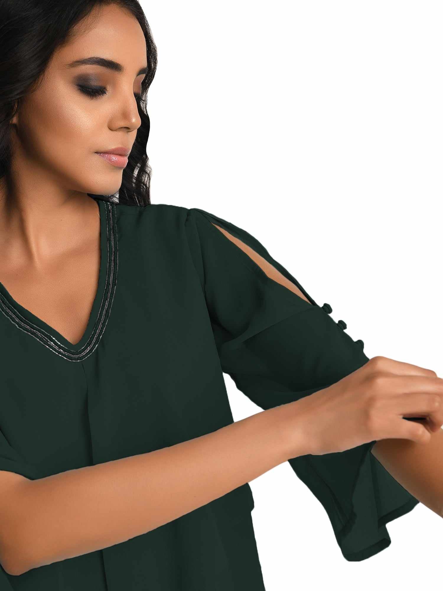 tiered green v neck dress