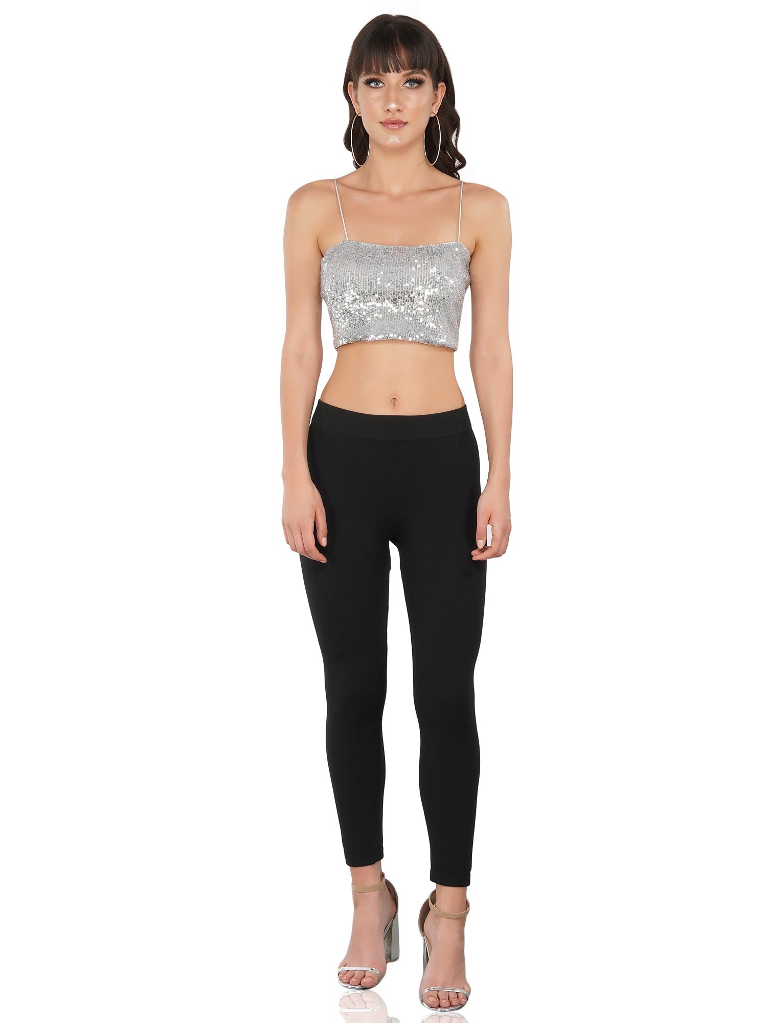 glistening silver strappy tank top  