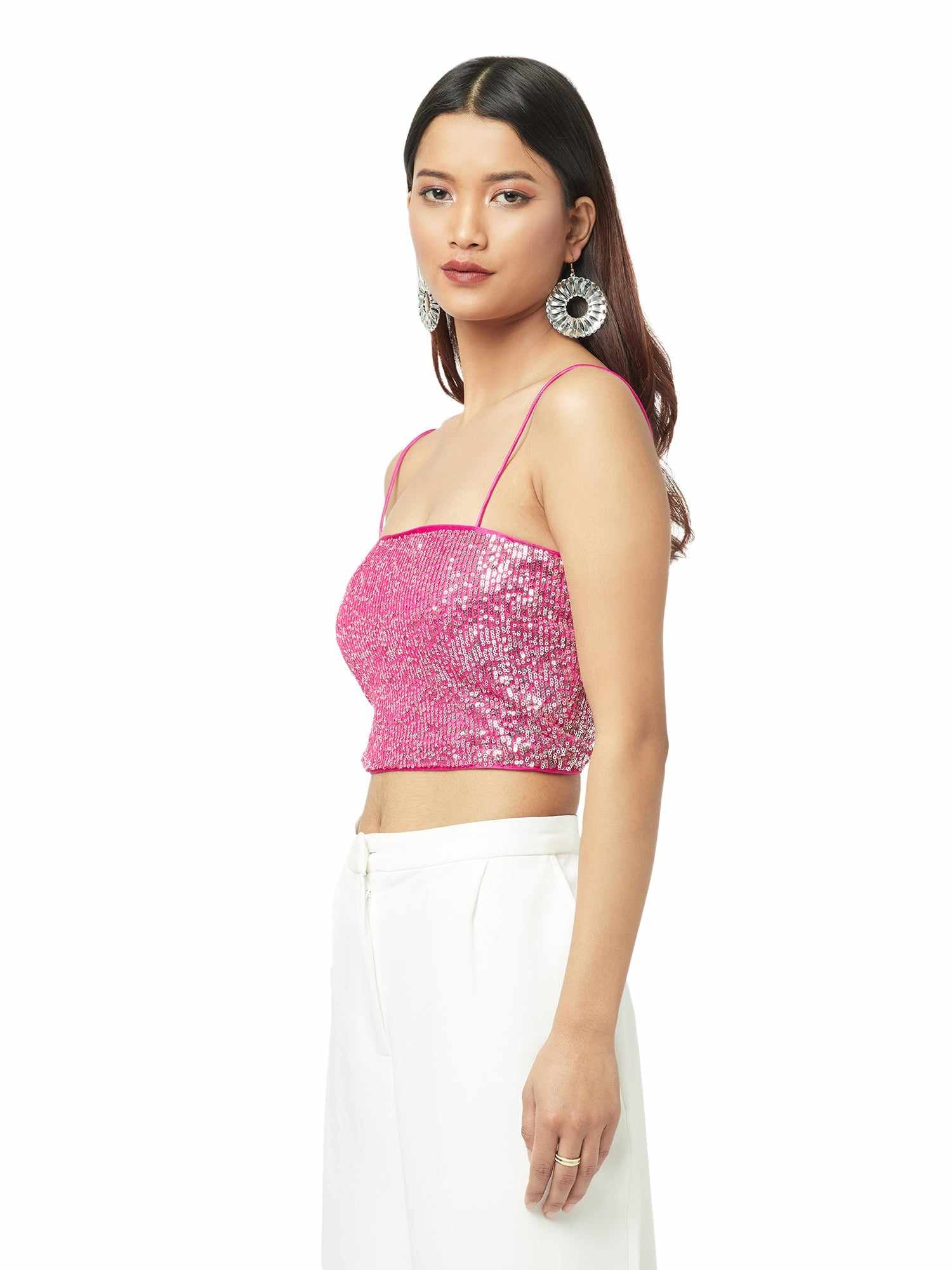 glistening pink strappy tank top