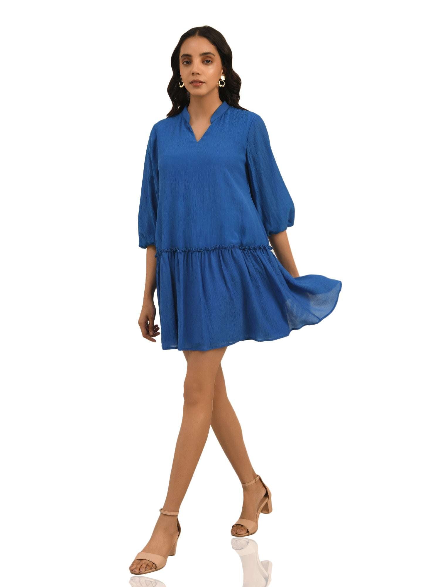 loose fitted solid blue dress