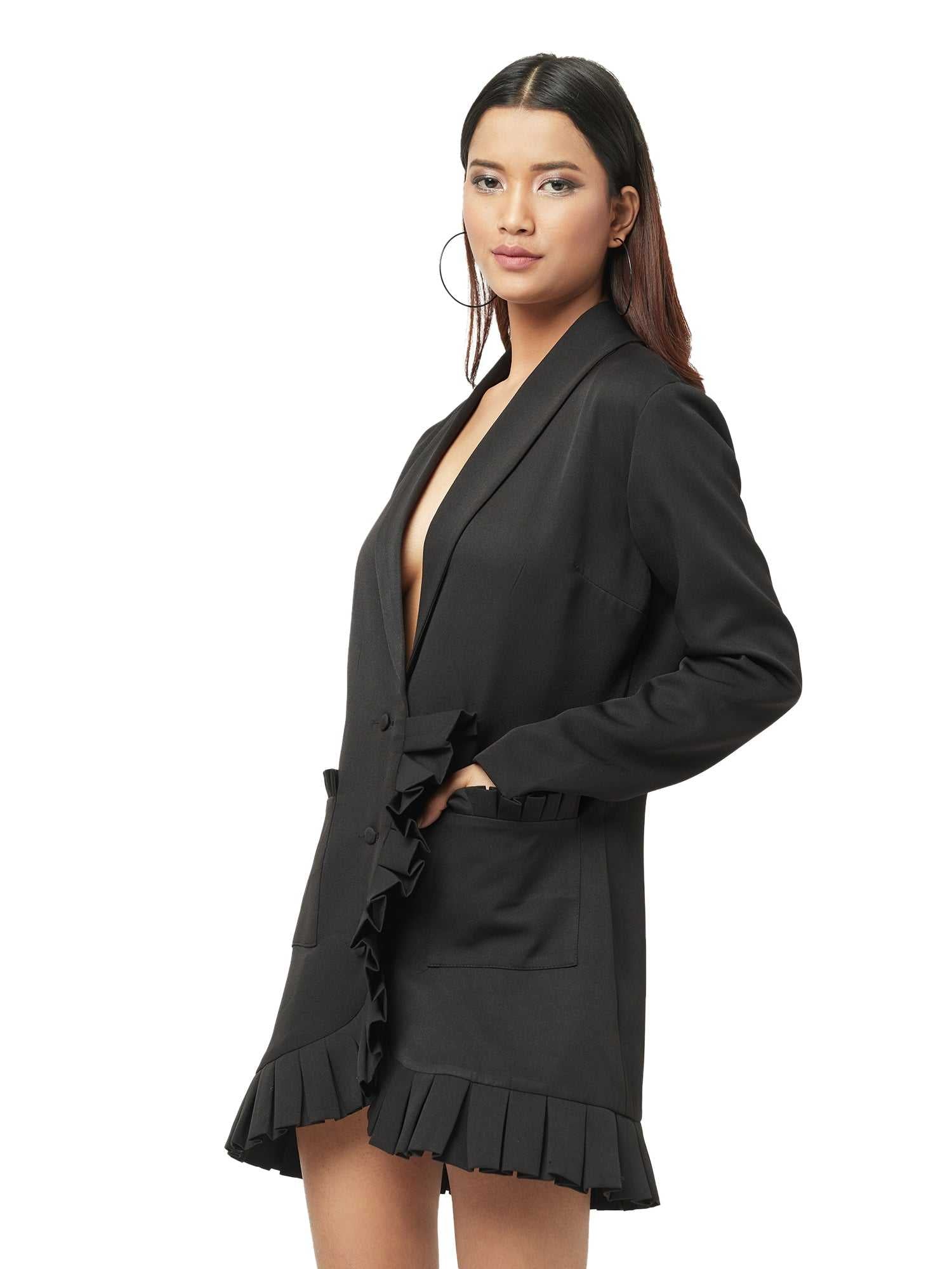 black tailored box pleats dress