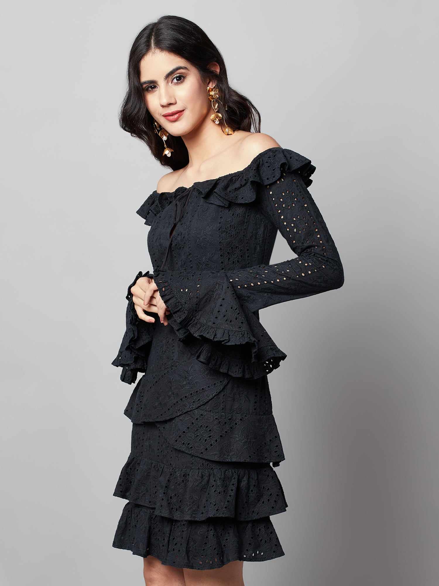 regal ruffle noir black dress