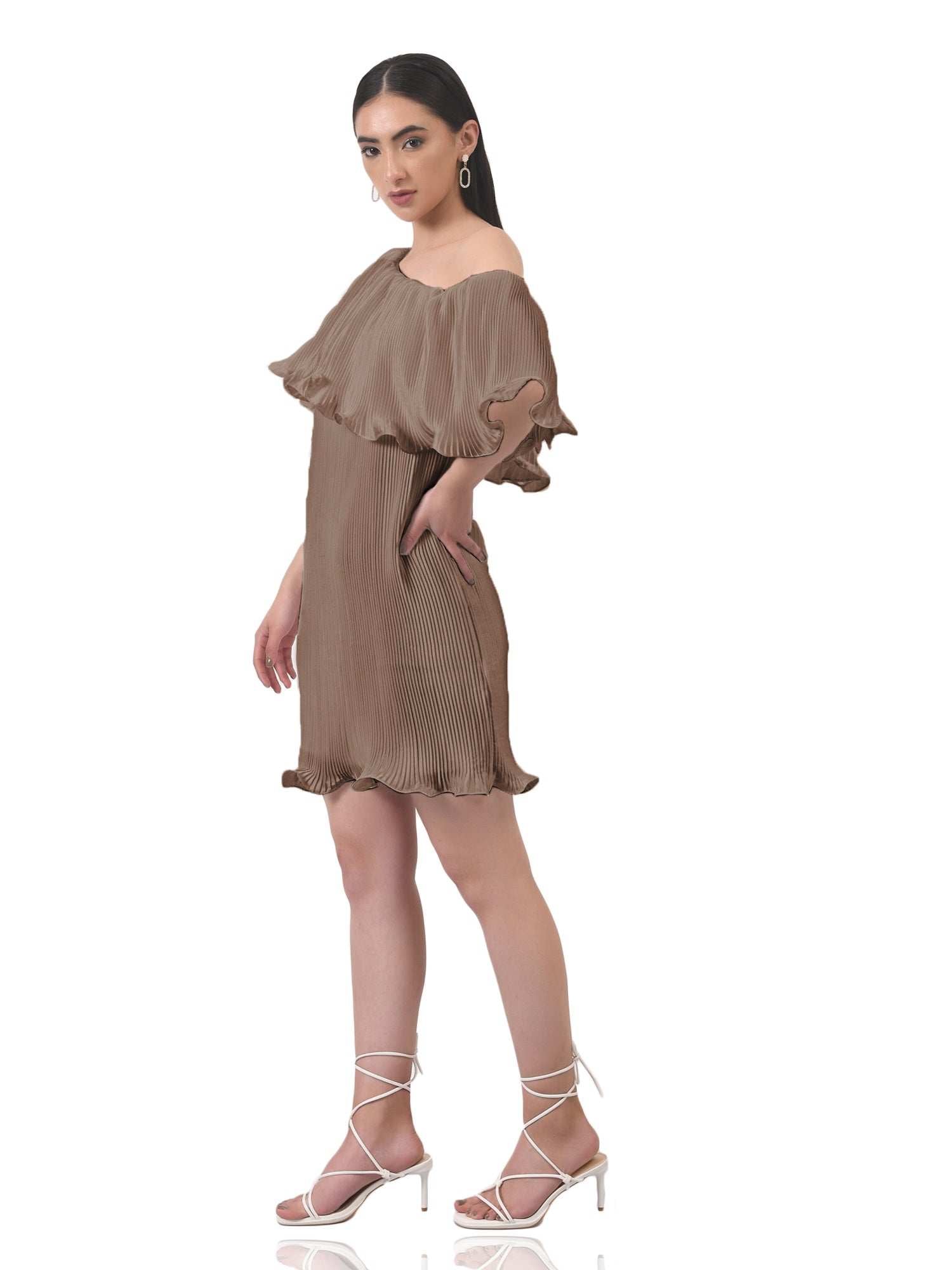 brown imaginative pleated brown dress