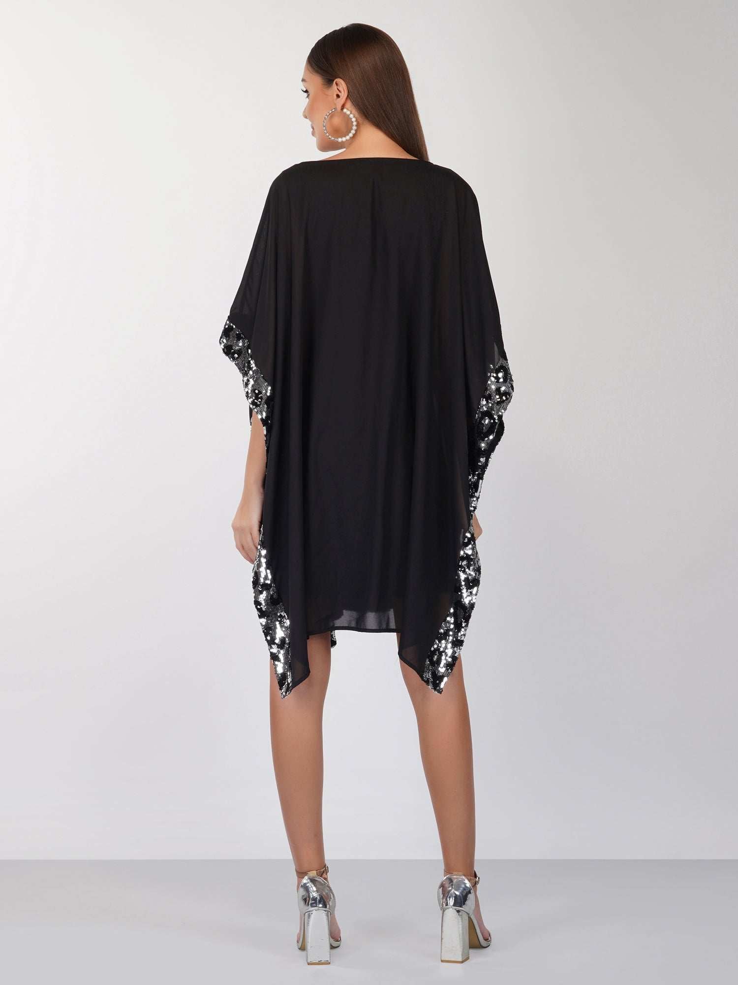 dual tone sequins cape dress  