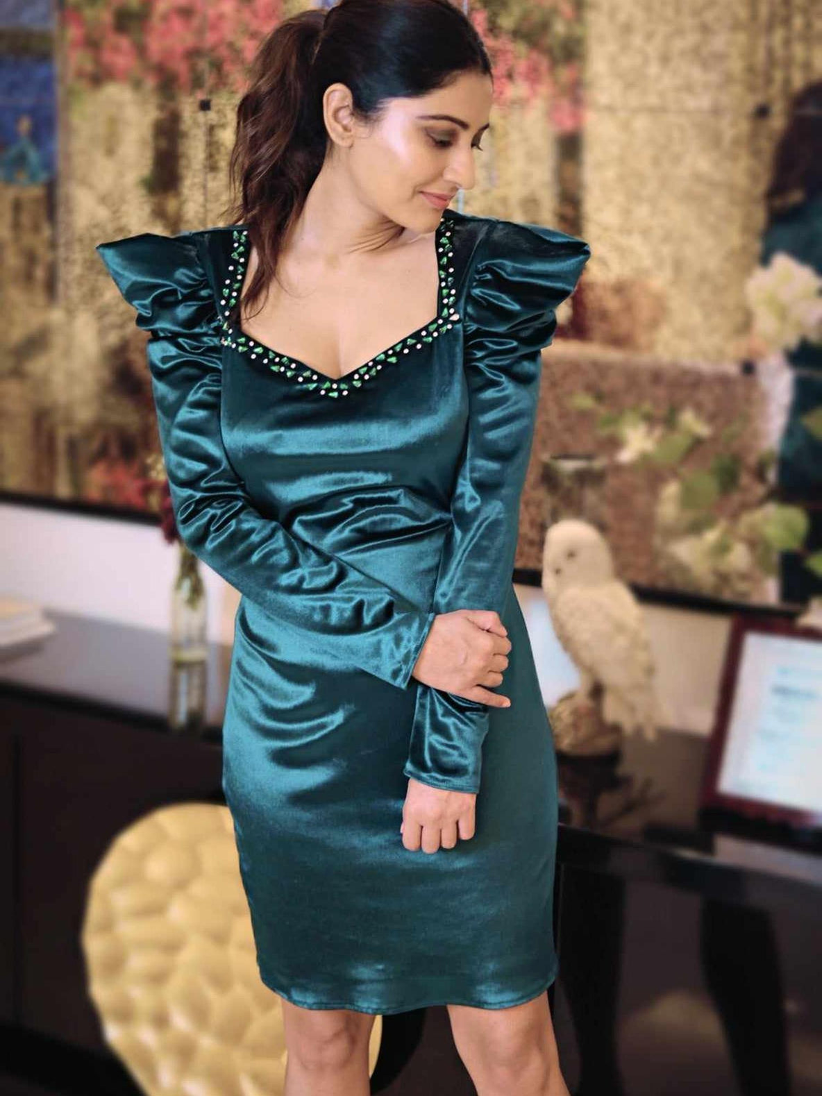 be bash green dress in korean velvet