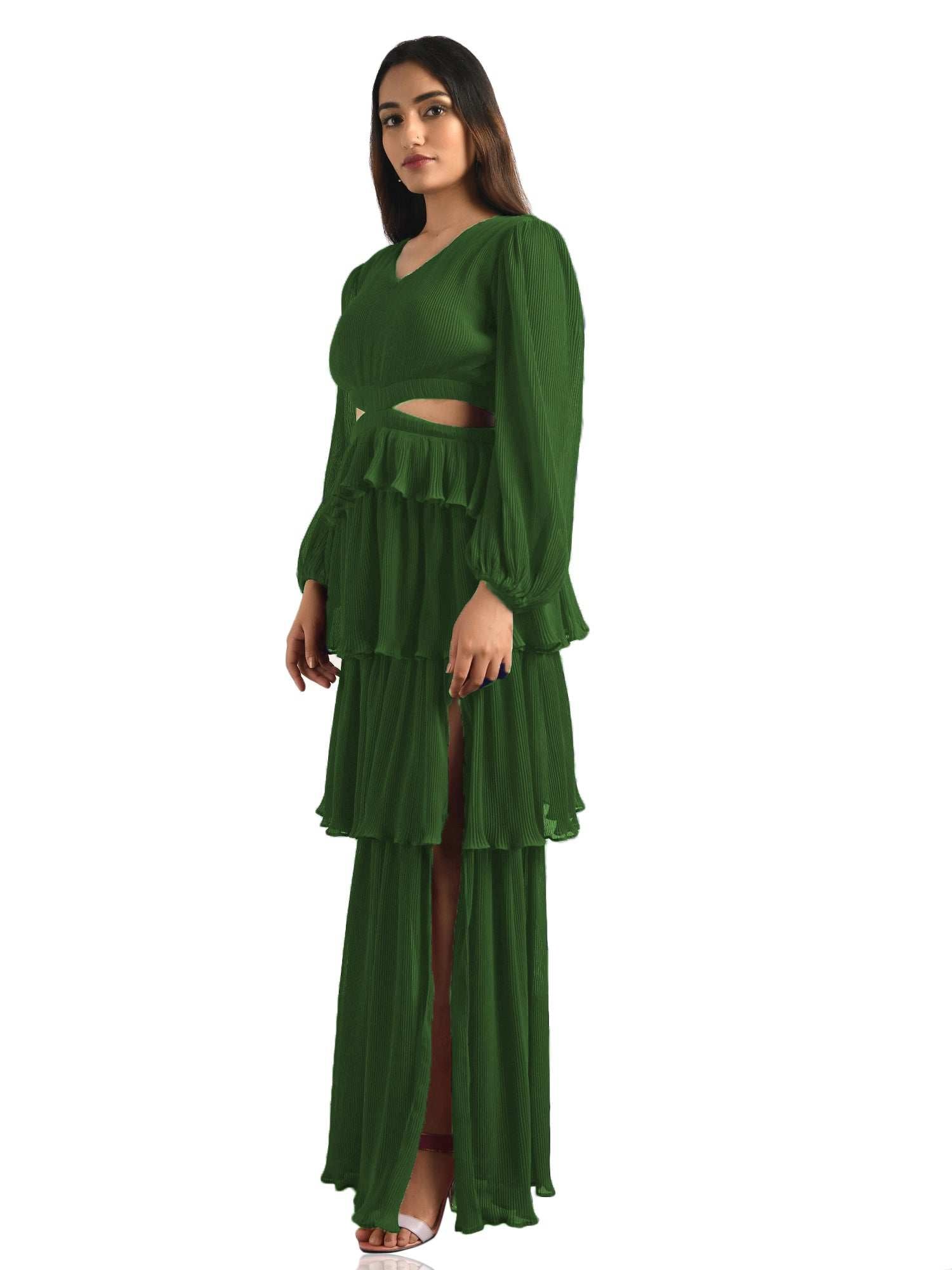 light green crepe pleated maxi dress