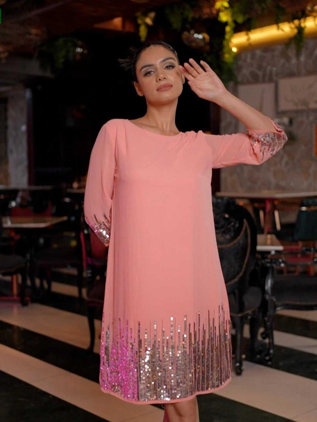sunrise sequin light pink dress