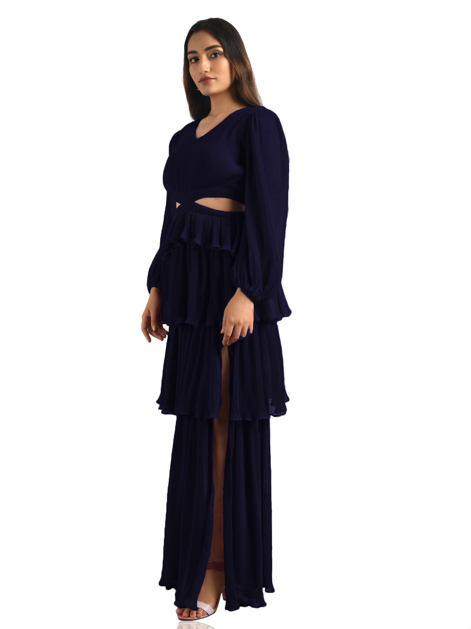 crepe pleated maxi dress