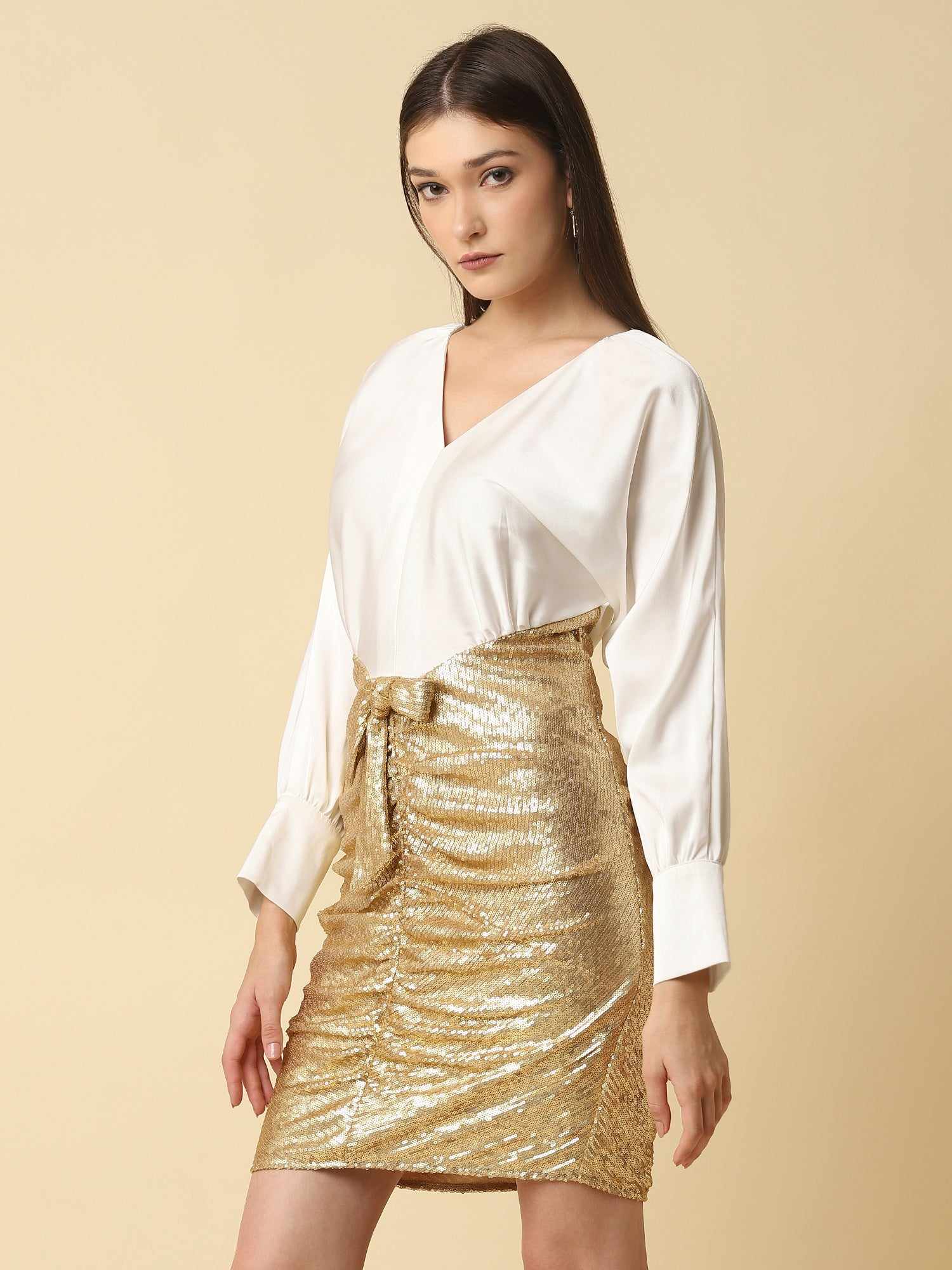 white gold sequins dress