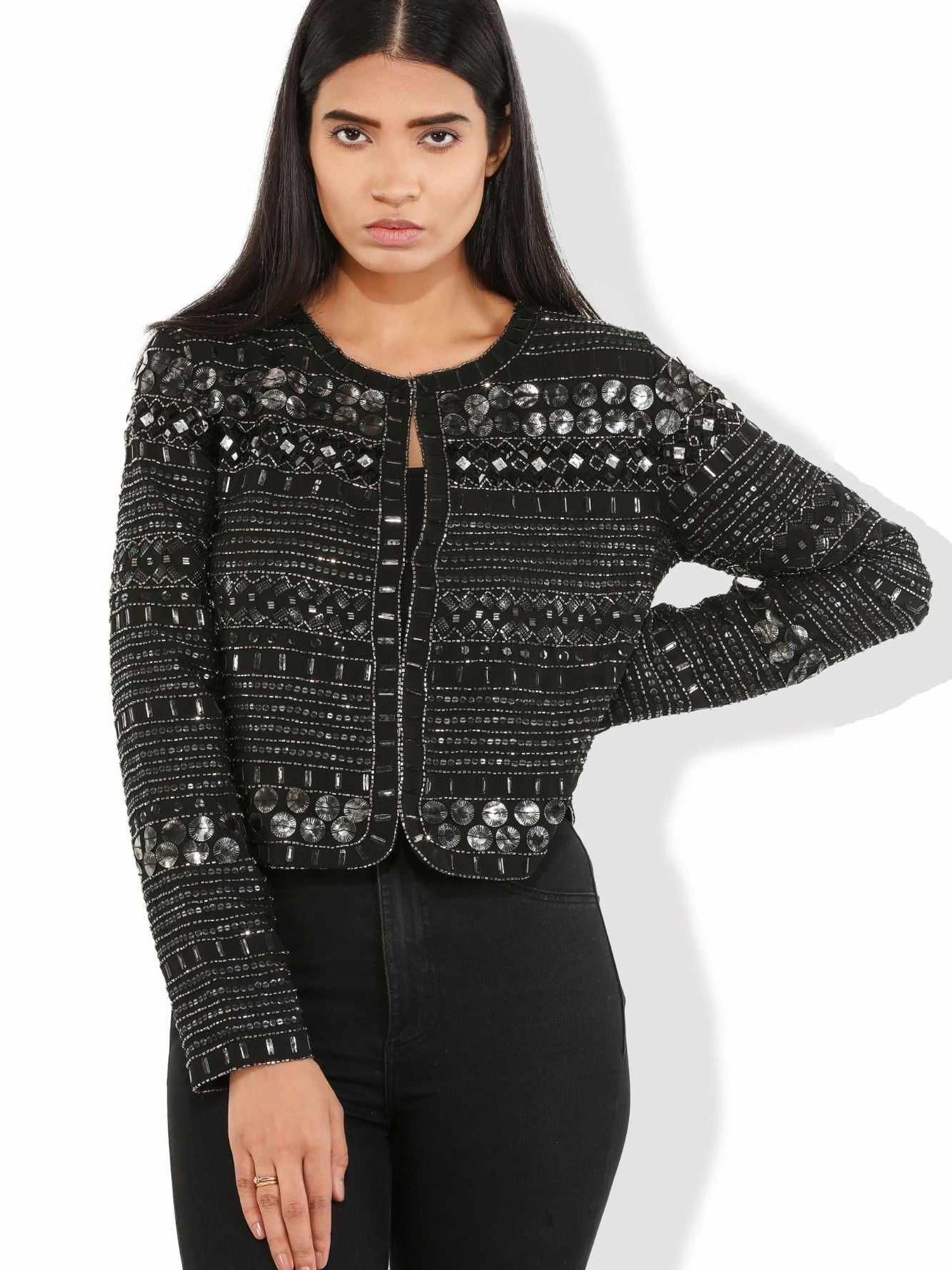 Black Beaded & Sequined Tulle Jacket