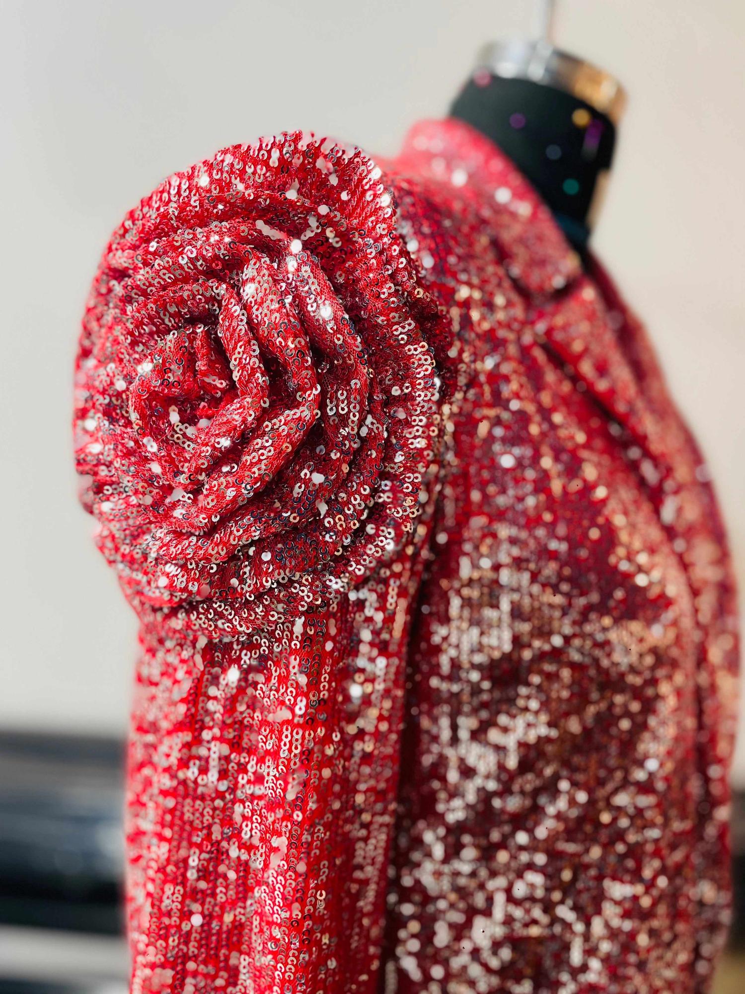 floral sequins red blazer