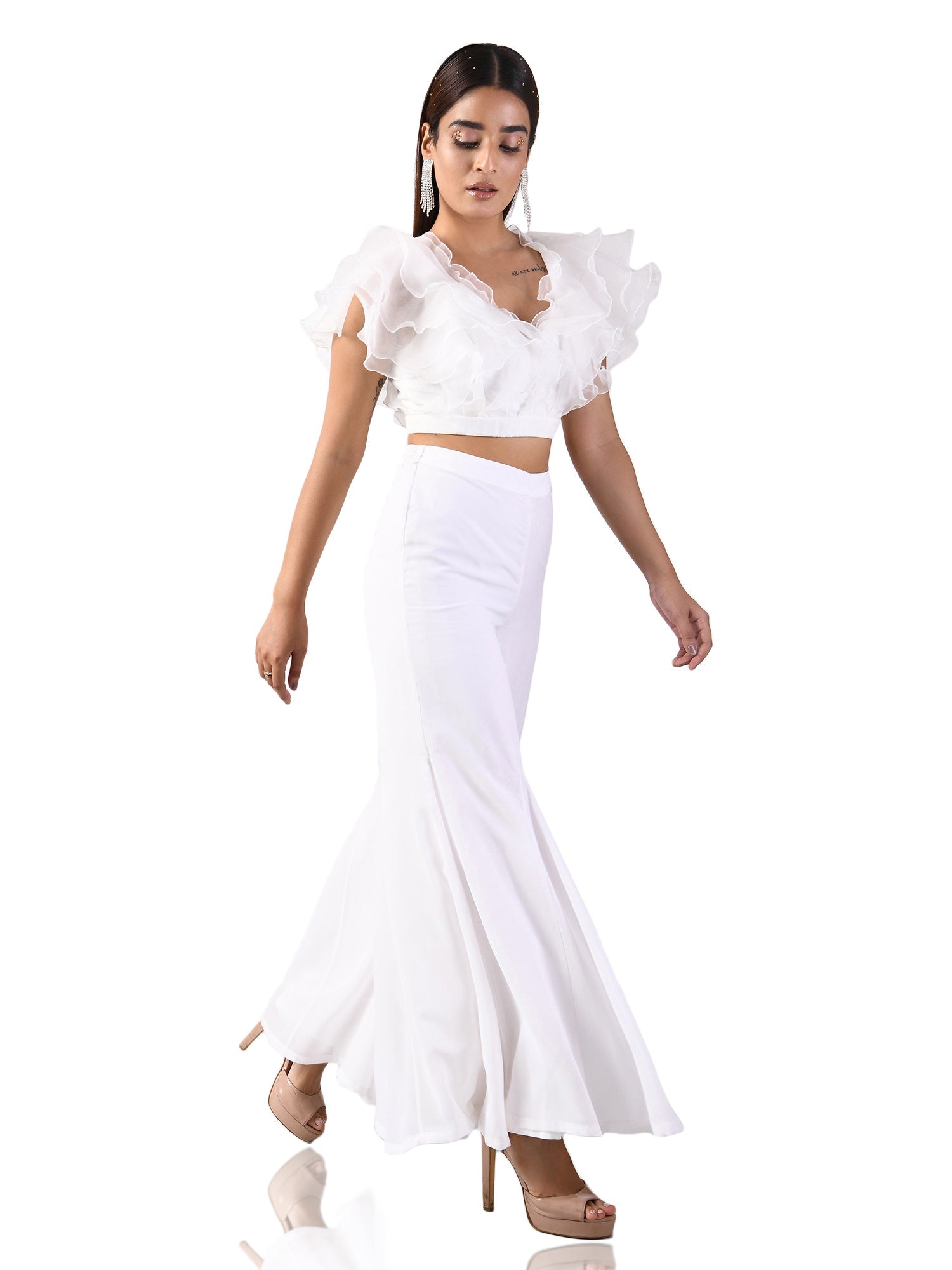 white flared pants