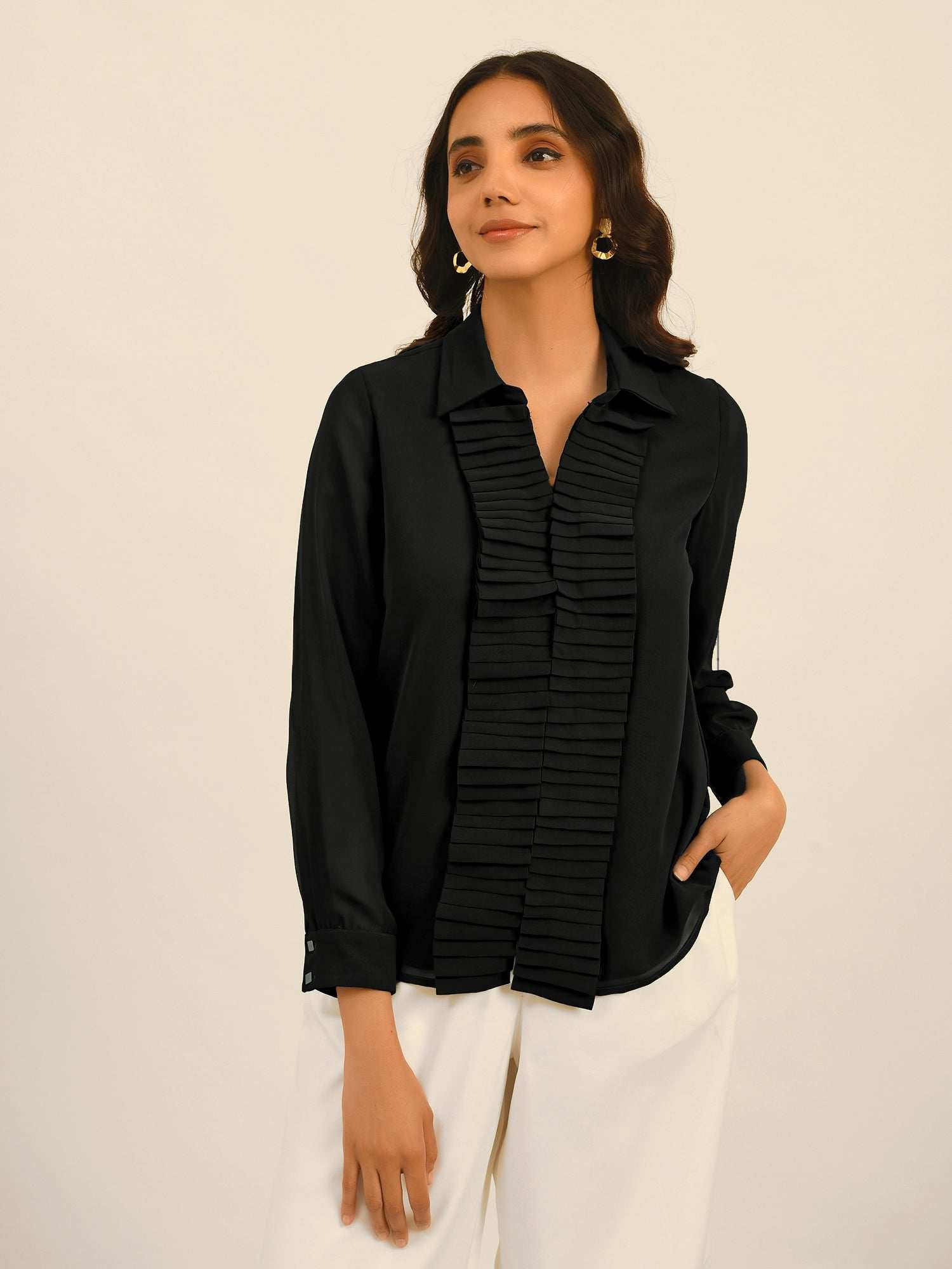 luxury vacay pleated placket shirt  